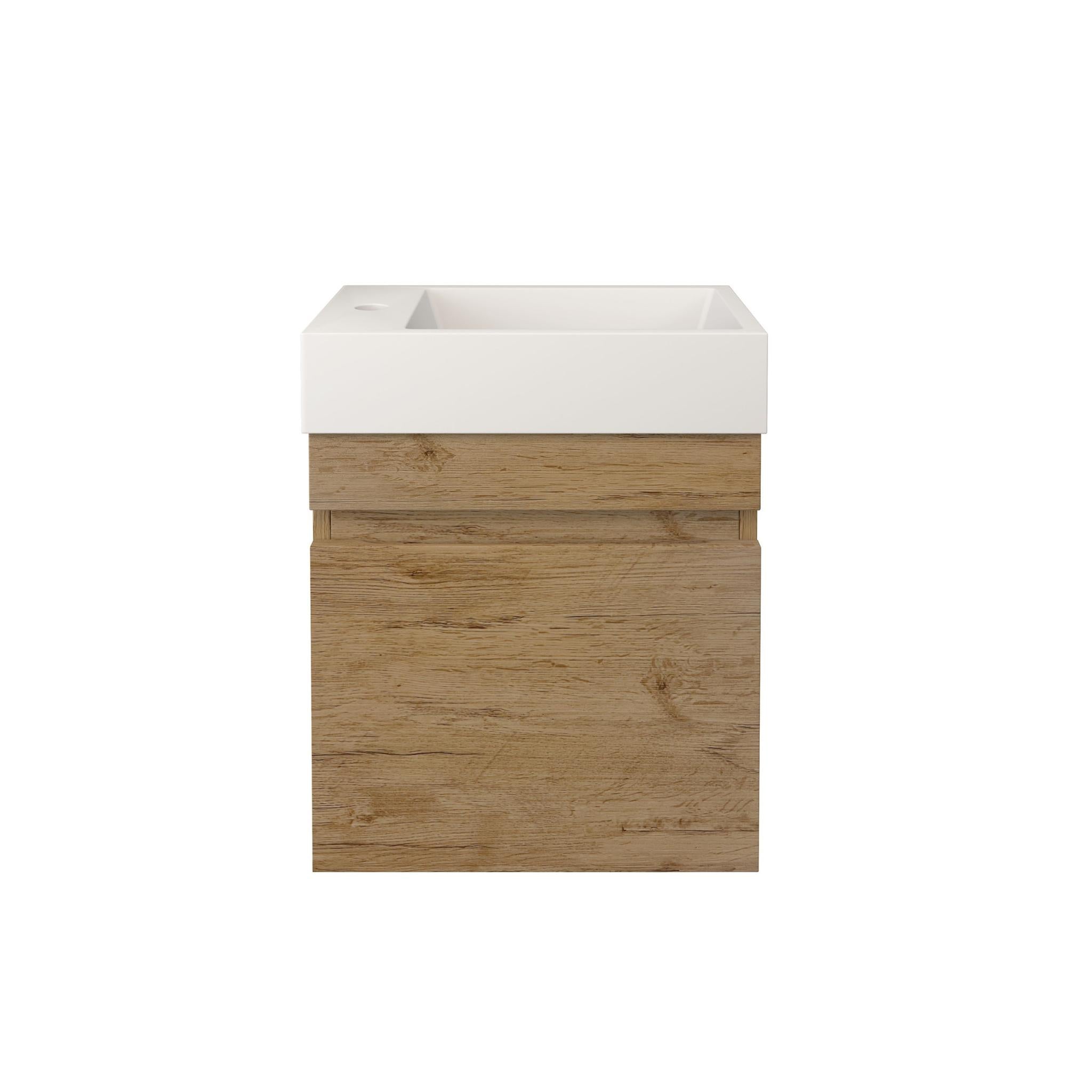 LUKKA CAMDEN MODERN PRIME OAK 450MM SPACE SAVING SINGLE BOWL WALL HUNG VANITY