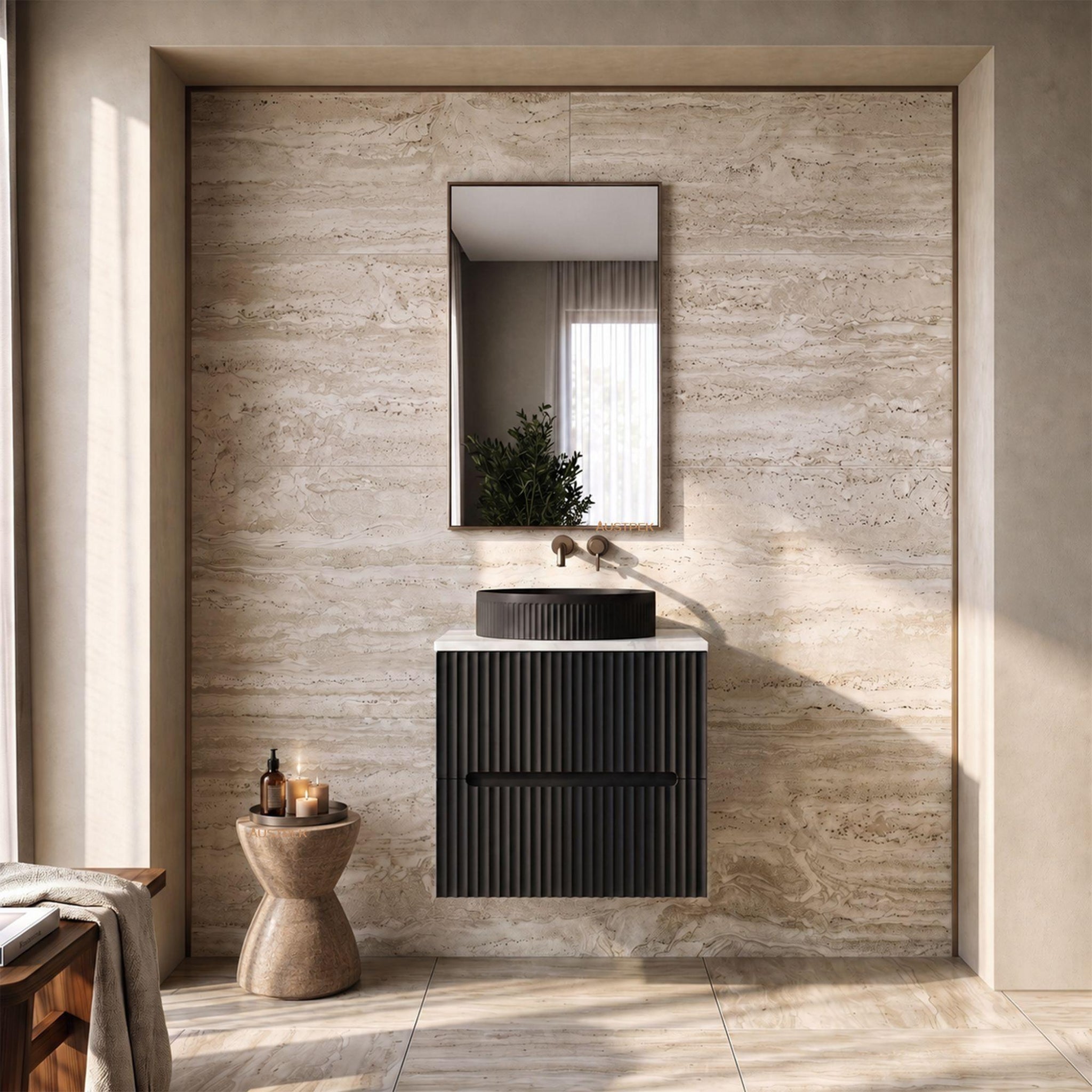 LUKKA CABARITA MODERN MATTE BLACK 600MM SINGLE BOWL WALL HUNG VANITY