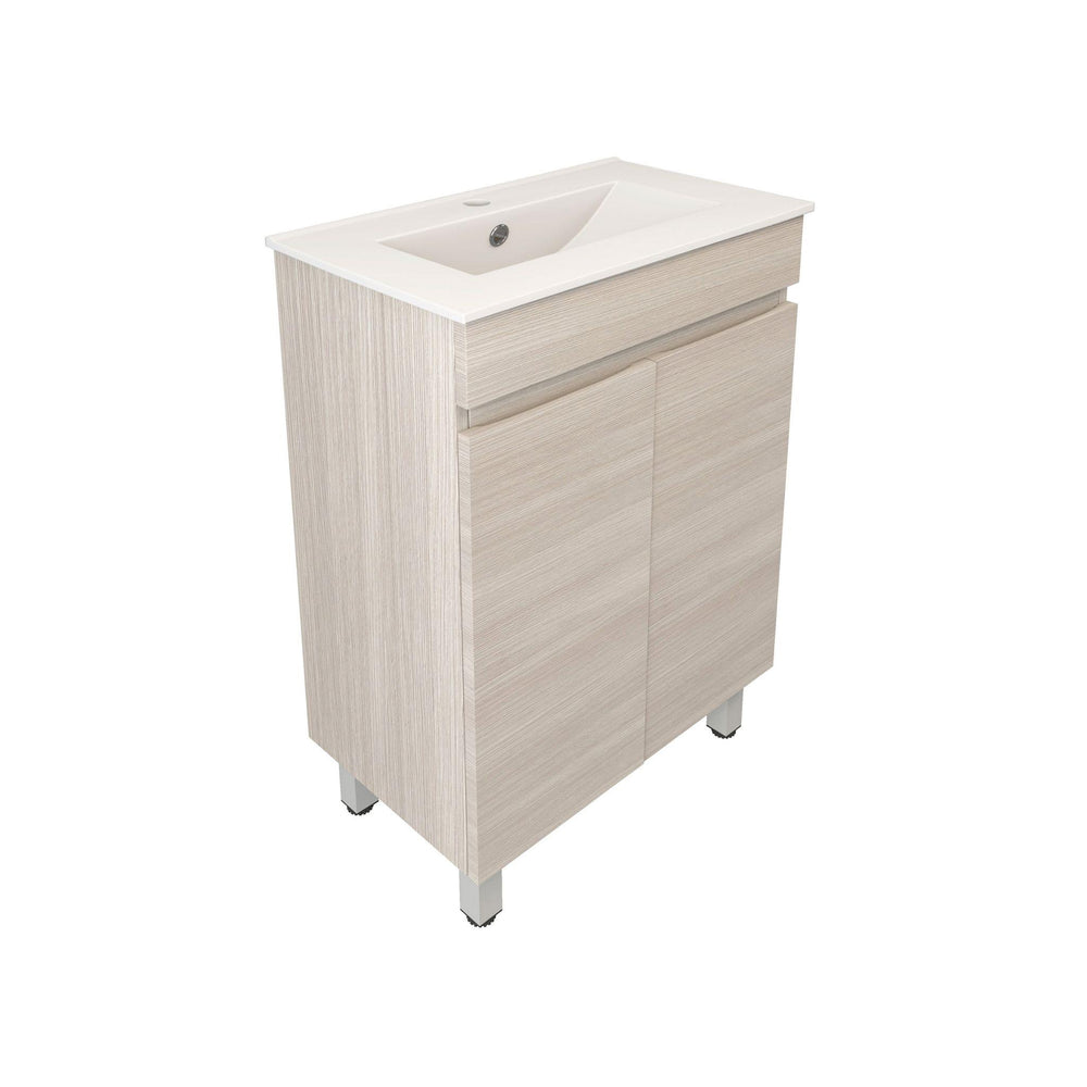 LUKKA CAMDEN ENSUITE COASTAL OAK 600MM SPACE SAVING SINGLE BOWL FLOOR STANDING VANITY