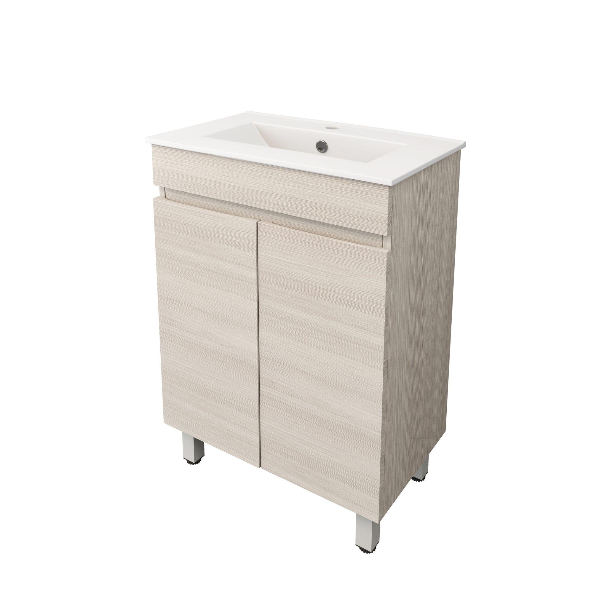 LUKKA CAMDEN ENSUITE COASTAL OAK 600MM SPACE SAVING SINGLE BOWL FLOOR STANDING VANITY
