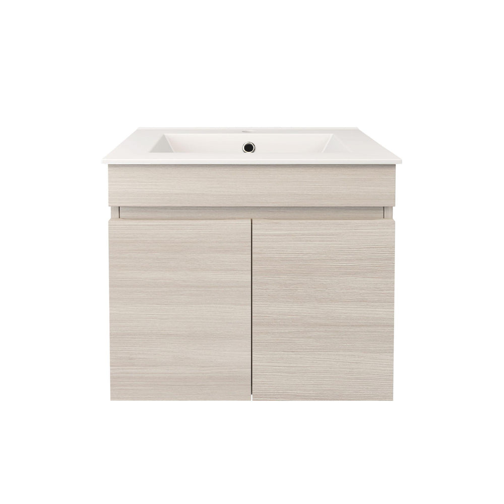LUKKA CAMDEN ENSUITE COASTAL OAK 600MM SPACE SAVING SINGLE BOWL WALL HUNG VANITY