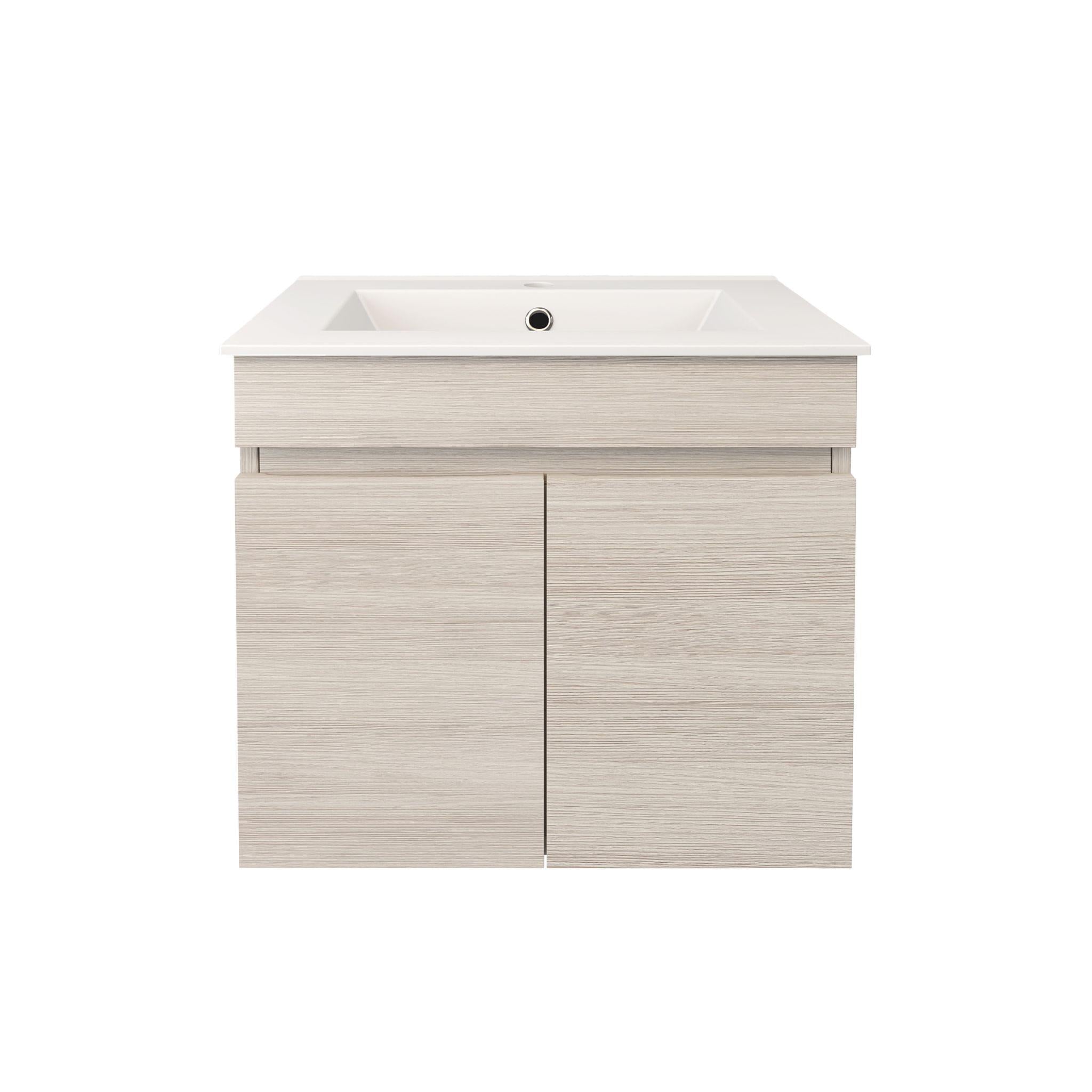 LUKKA CAMDEN ENSUITE COASTAL OAK 600MM SPACE SAVING SINGLE BOWL WALL HUNG VANITY