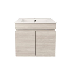 LUKKA CAMDEN ENSUITE COASTAL OAK 600MM SPACE SAVING SINGLE BOWL WALL HUNG VANITY