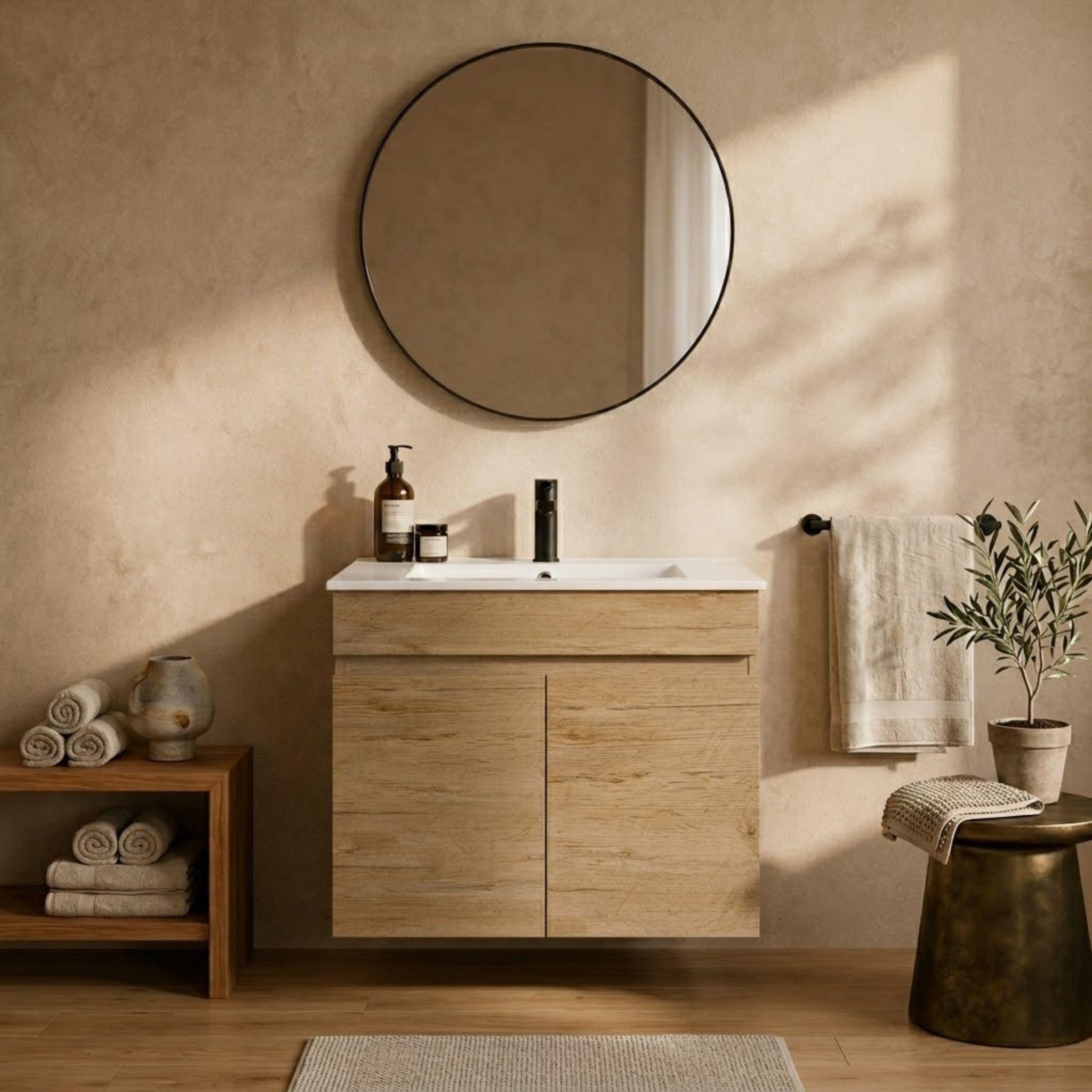 LUKKA CAMDEN ENSUITE PRIME OAK 600MM SPACE SAVING SINGLE BOWL WALL HUNG VANITY