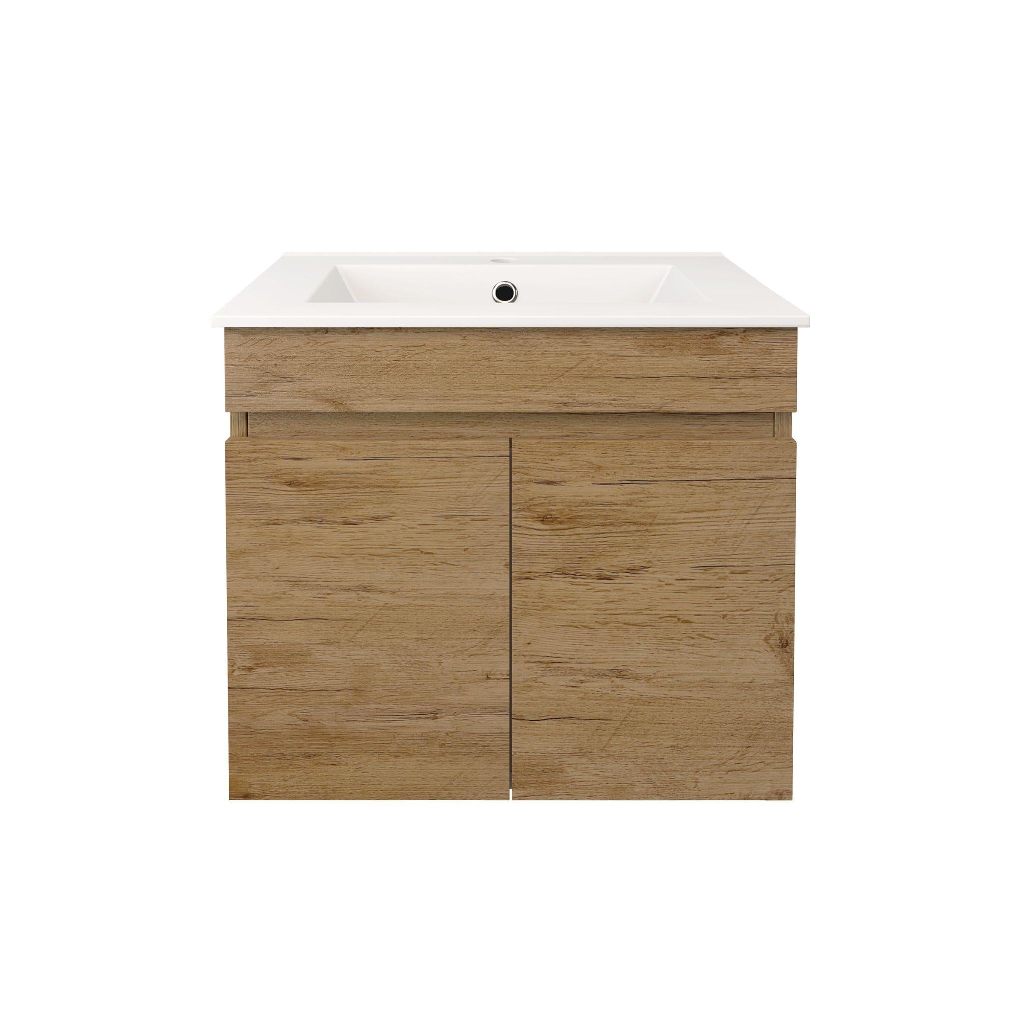 LUKKA CAMDEN ENSUITE PRIME OAK 600MM SPACE SAVING SINGLE BOWL WALL HUNG VANITY