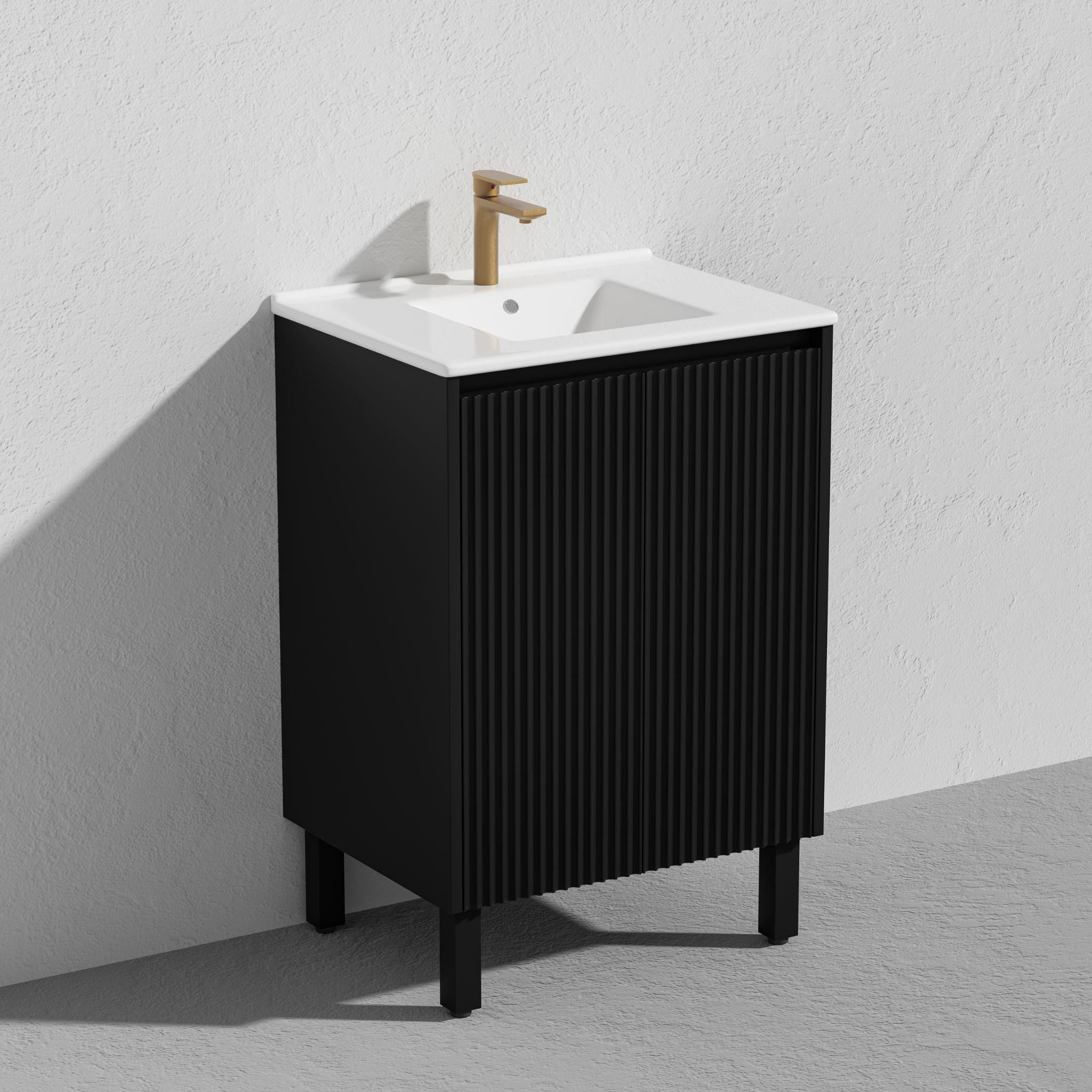 LUKKA CRETE MODERN MATTE BLACK 600MM SINGLE BOWL FLOOR STANDING VANITY
