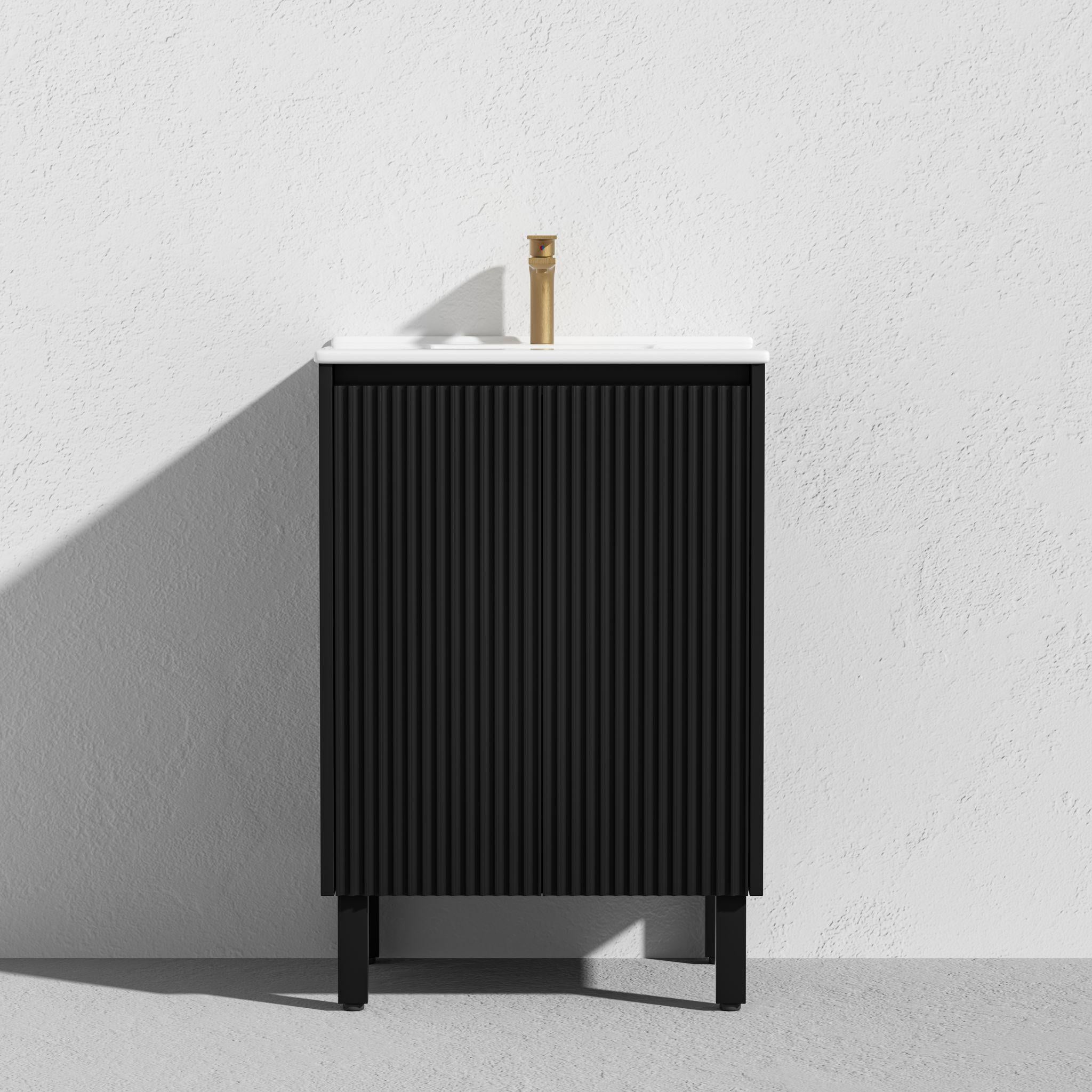 LUKKA CRETE MODERN MATTE BLACK 600MM SINGLE BOWL FLOOR STANDING VANITY