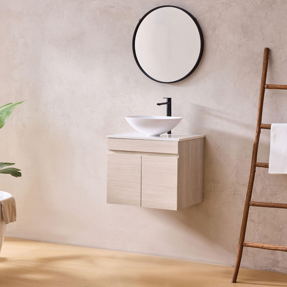 LUKKA CAMDEN MODERN COASTAL OAK 600MM SINGLE BOWL WALL HUNG VANITY