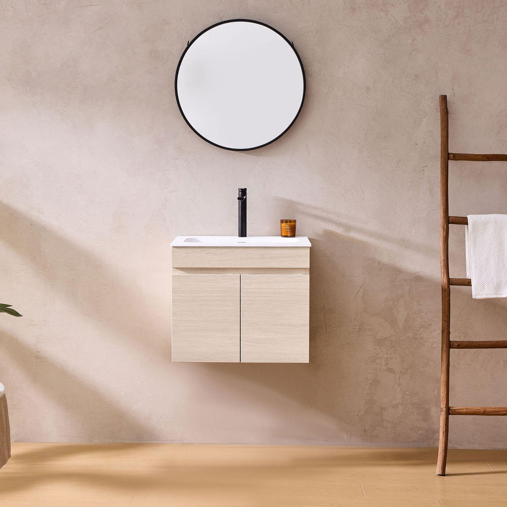 LUKKA CAMDEN MODERN COASTAL OAK 600MM SINGLE BOWL WALL HUNG VANITY