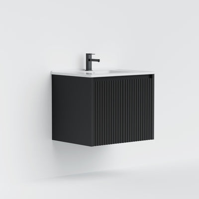 LUKKA CRETE MODERN MATTE BLACK 600MM SINGLE BOWL WALL HUNG VANITY