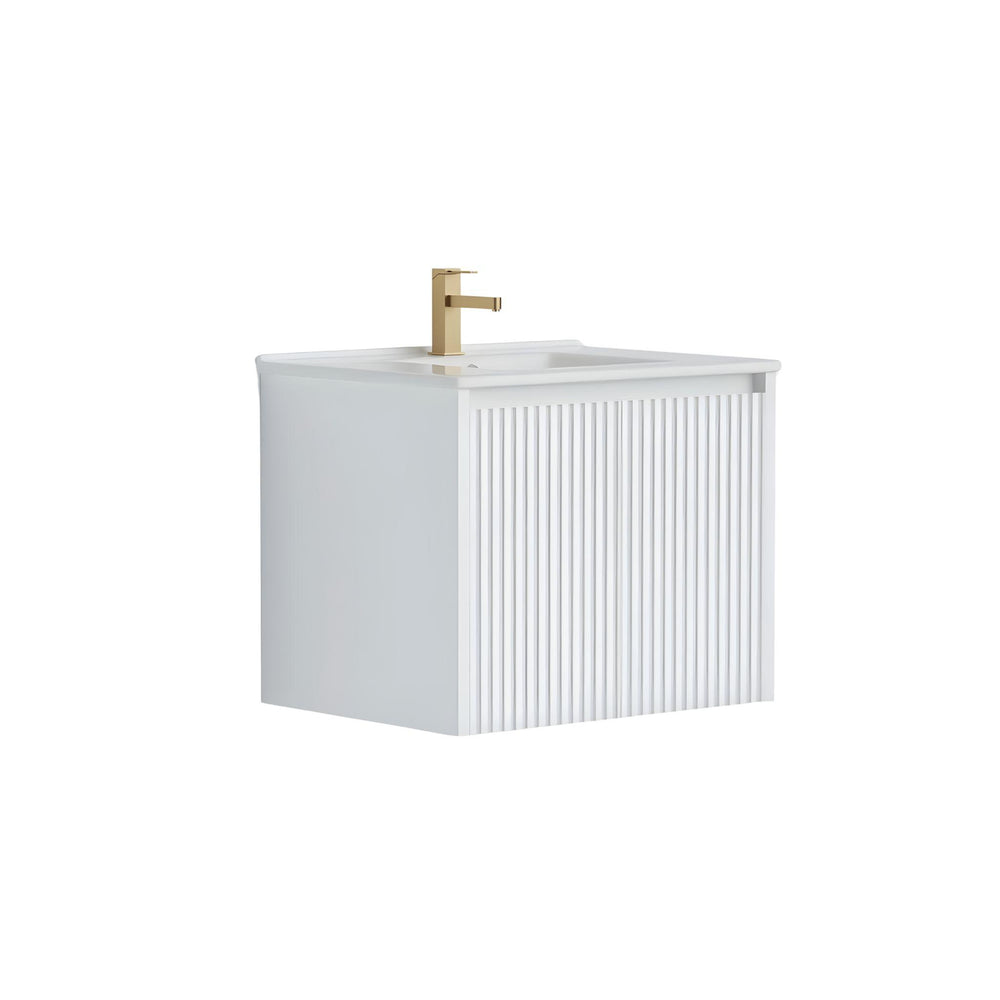 LUKKA CRETE MODERN MATTE WHITE 600MM SINGLE BOWL WALL HUNG VANITY