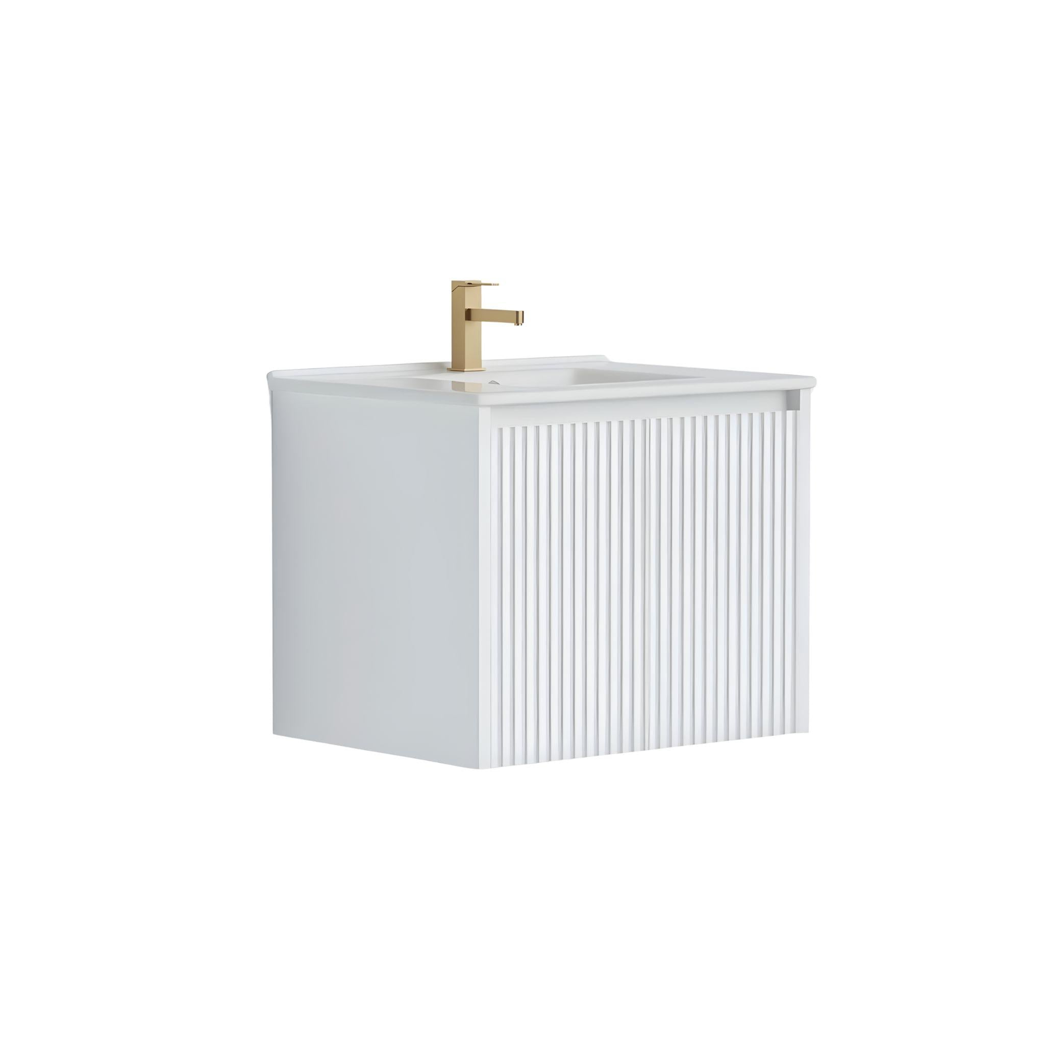 LUKKA CRETE MODERN MATTE WHITE 600MM SINGLE BOWL WALL HUNG VANITY
