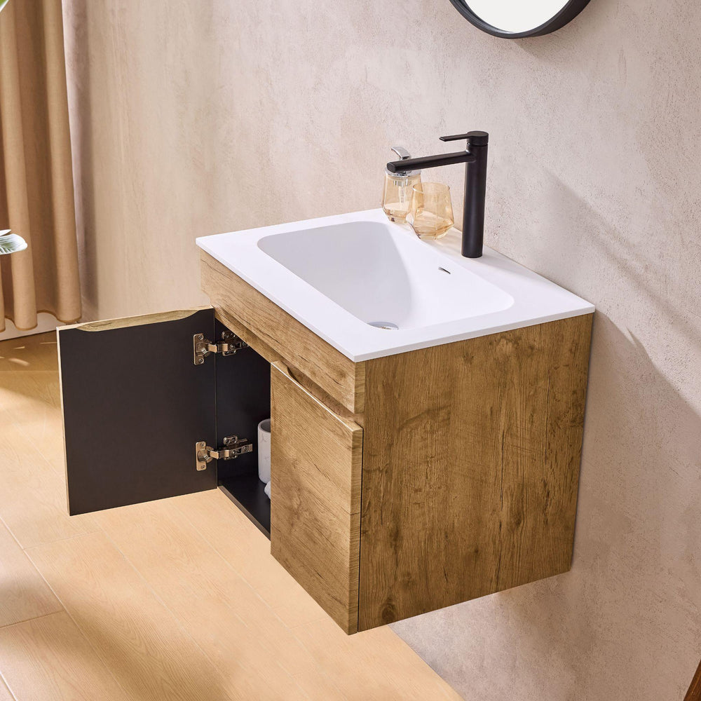 LUKKA CAMDEN MODERN PRIME OAK 600MM SINGLE BOWL WALL HUNG VANITY