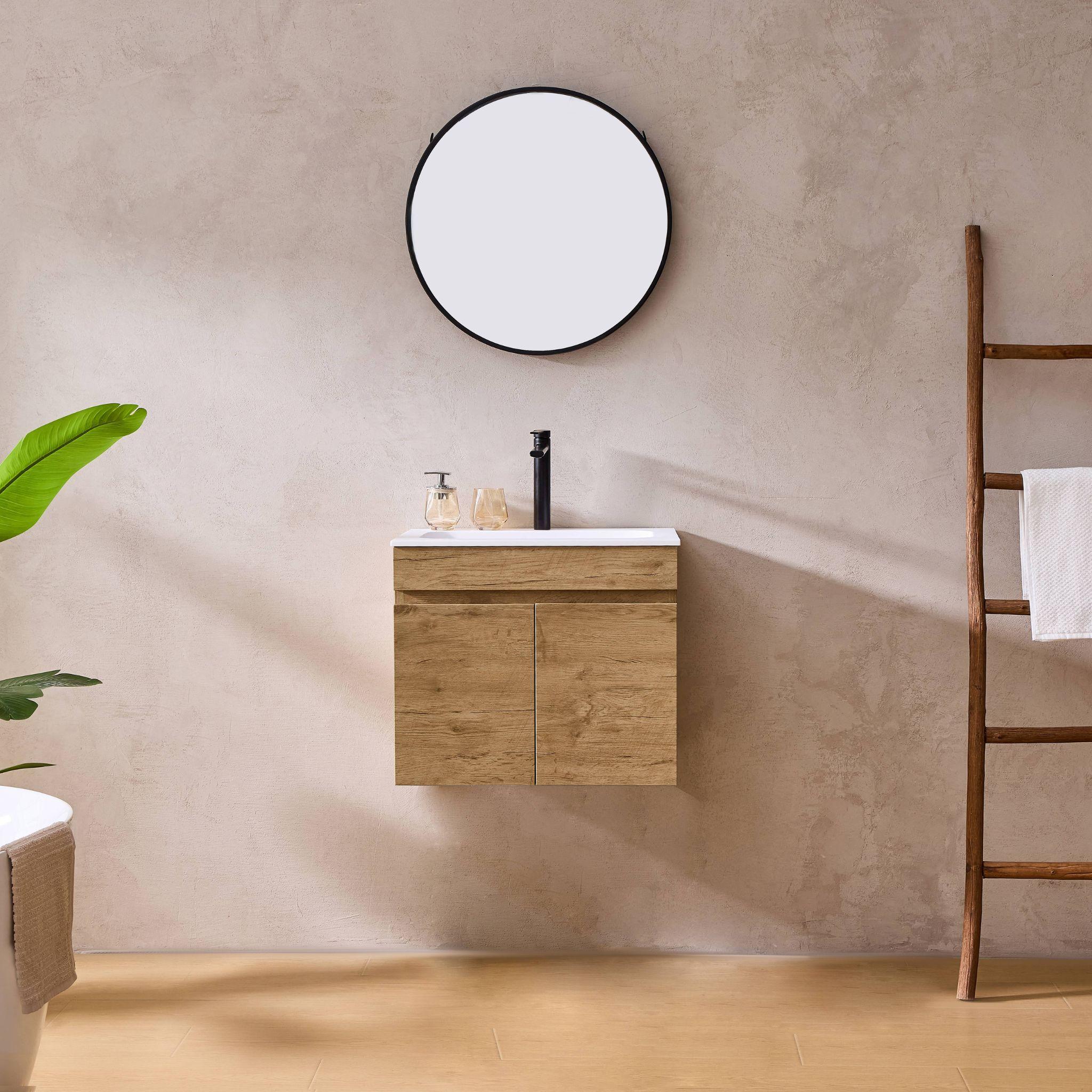 LUKKA CAMDEN MODERN PRIME OAK 600MM SINGLE BOWL WALL HUNG VANITY