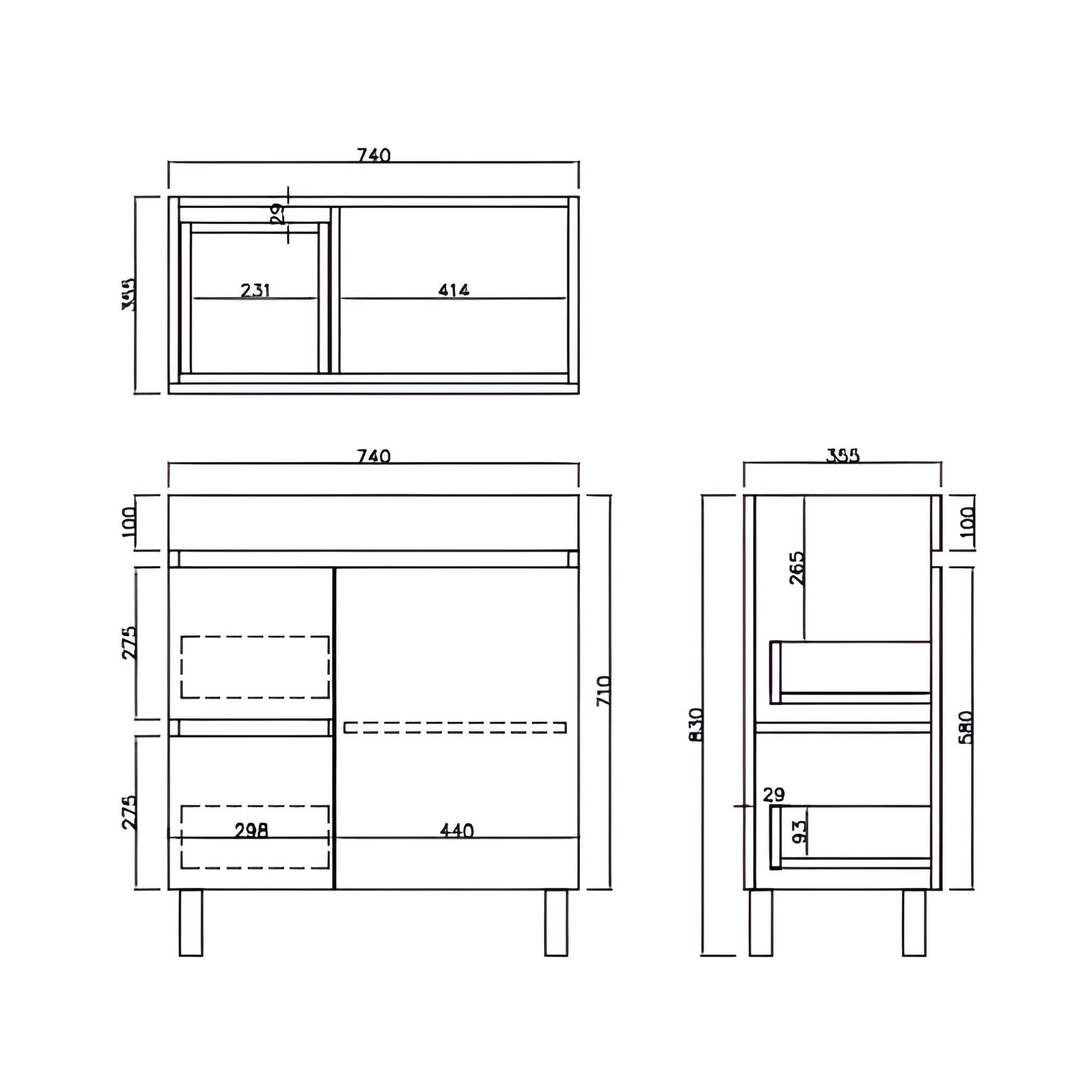 LUKKA CAMDEN ENSUITE COASTAL OAK 750MM SPACE SAVING SINGLE BOWL FLOOR STANDING VANITY (AVAILABLE IN LEFT AND RIGHT HAND DRAWER)