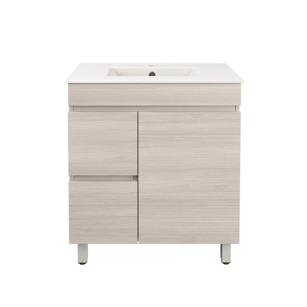 LUKKA CAMDEN ENSUITE COASTAL OAK 750MM SPACE SAVING SINGLE BOWL FLOOR STANDING VANITY (AVAILABLE IN LEFT AND RIGHT HAND DRAWER)