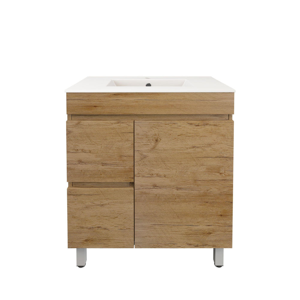LUKKA CAMDEN ENSUITE PRIME OAK 750MM SPACE SAVING SINGLE BOWL FLOOR STANDING VANITY (AVAILABLE IN LEFT AND RIGHT HAND DRAWER)