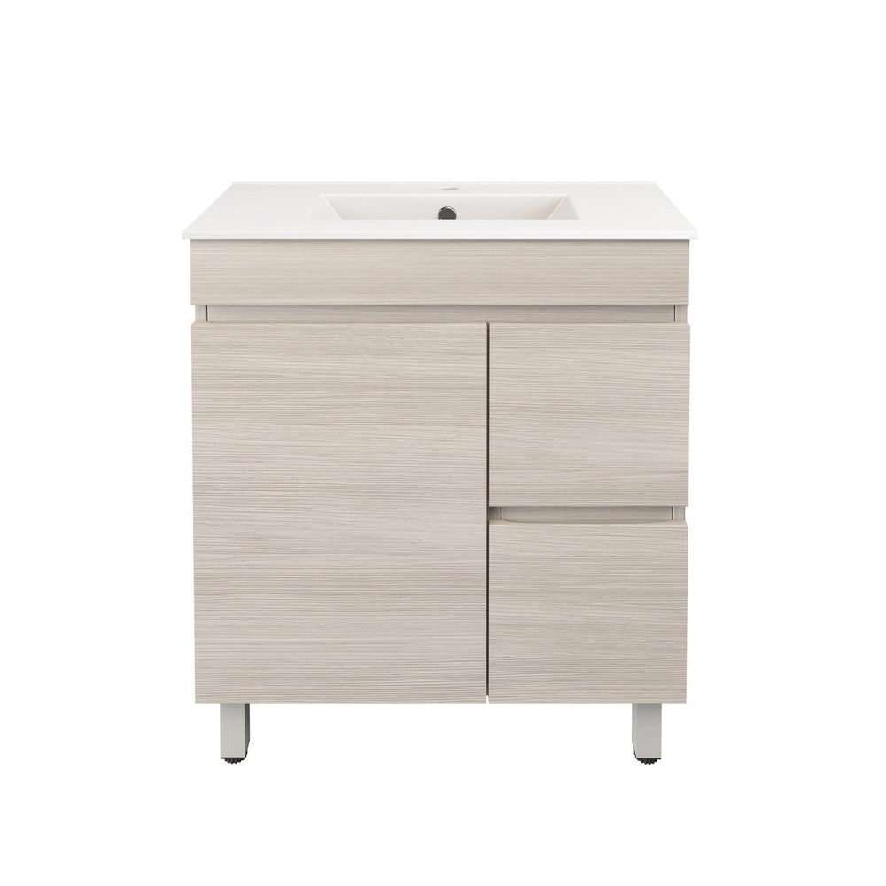 LUKKA CAMDEN ENSUITE COASTAL OAK 750MM SPACE SAVING SINGLE BOWL FLOOR STANDING VANITY (AVAILABLE IN LEFT AND RIGHT HAND DRAWER)