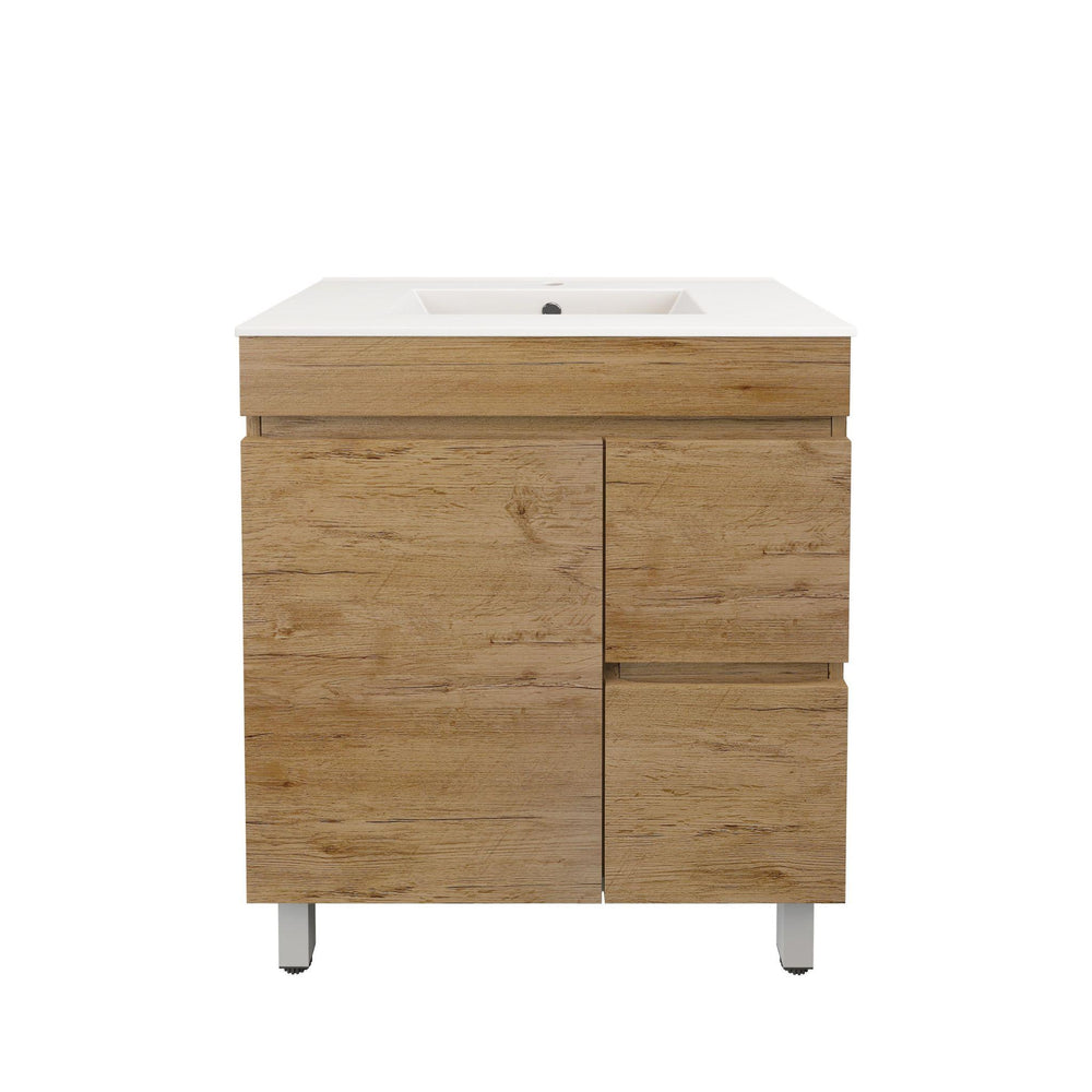 LUKKA CAMDEN ENSUITE PRIME OAK 750MM SPACE SAVING SINGLE BOWL FLOOR STANDING VANITY (AVAILABLE IN LEFT AND RIGHT HAND DRAWER)