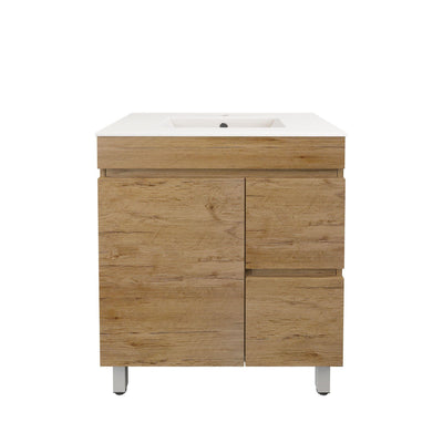 LUKKA CAMDEN ENSUITE PRIME OAK 750MM SPACE SAVING SINGLE BOWL FLOOR STANDING VANITY (AVAILABLE IN LEFT AND RIGHT HAND DRAWER)
