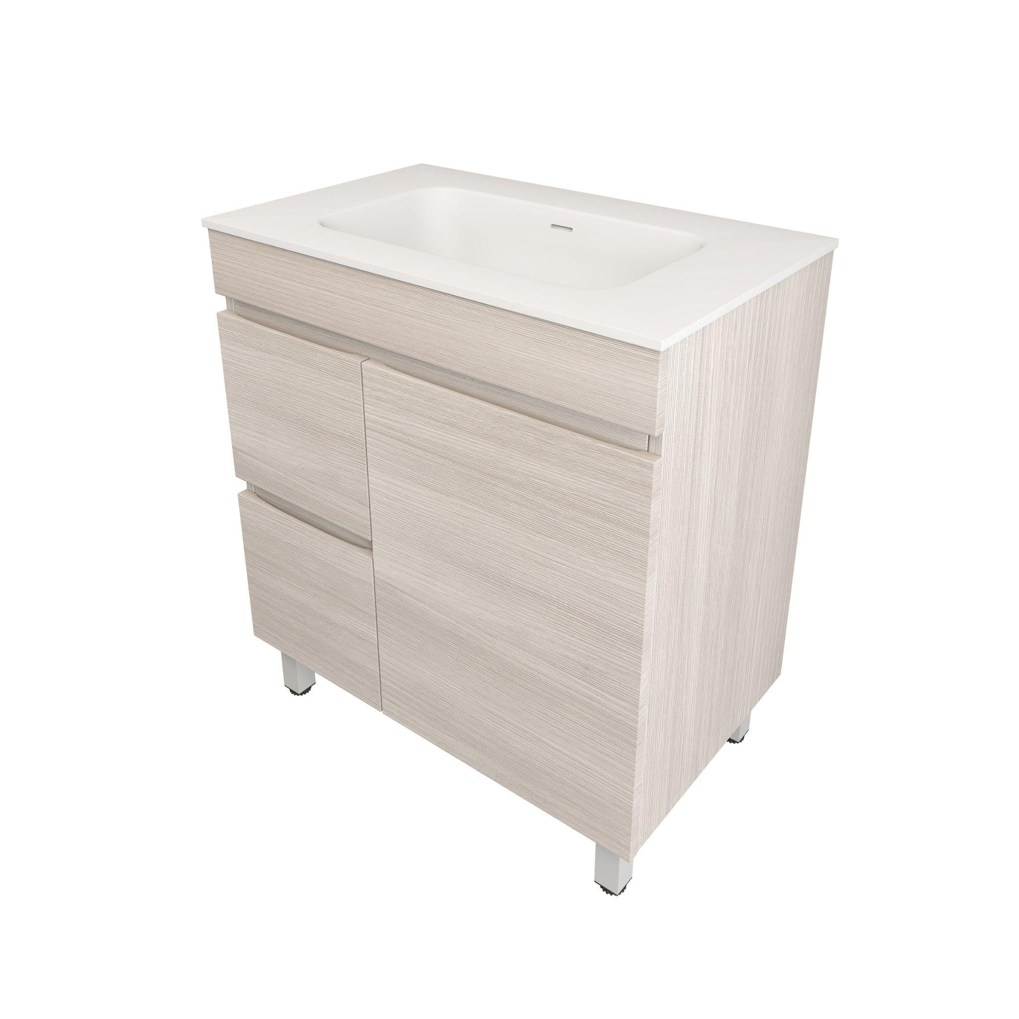 LUKKA CAMDEN MODERN COASTAL OAK 750MM SINGLE BOWL FLOOR STANDING VANITY (AVAILABLE IN LEFT AND RIGHT HAND DRAWER)