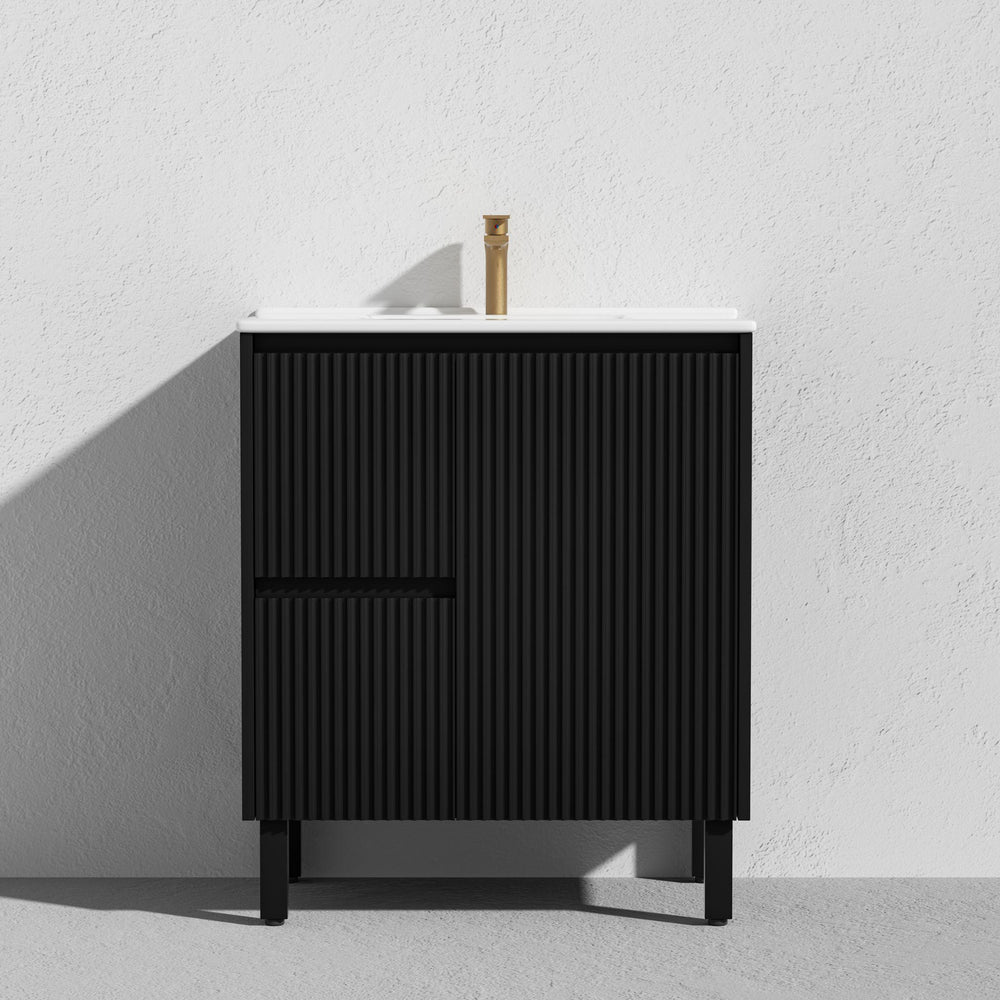 LUKKA CRETE MODERN MATTE BLACK 750MM SINGLE BOWL FLOOR STANDING VANITY (AVAILABLE IN LEFT AND RIGHT HAND DRAWER)