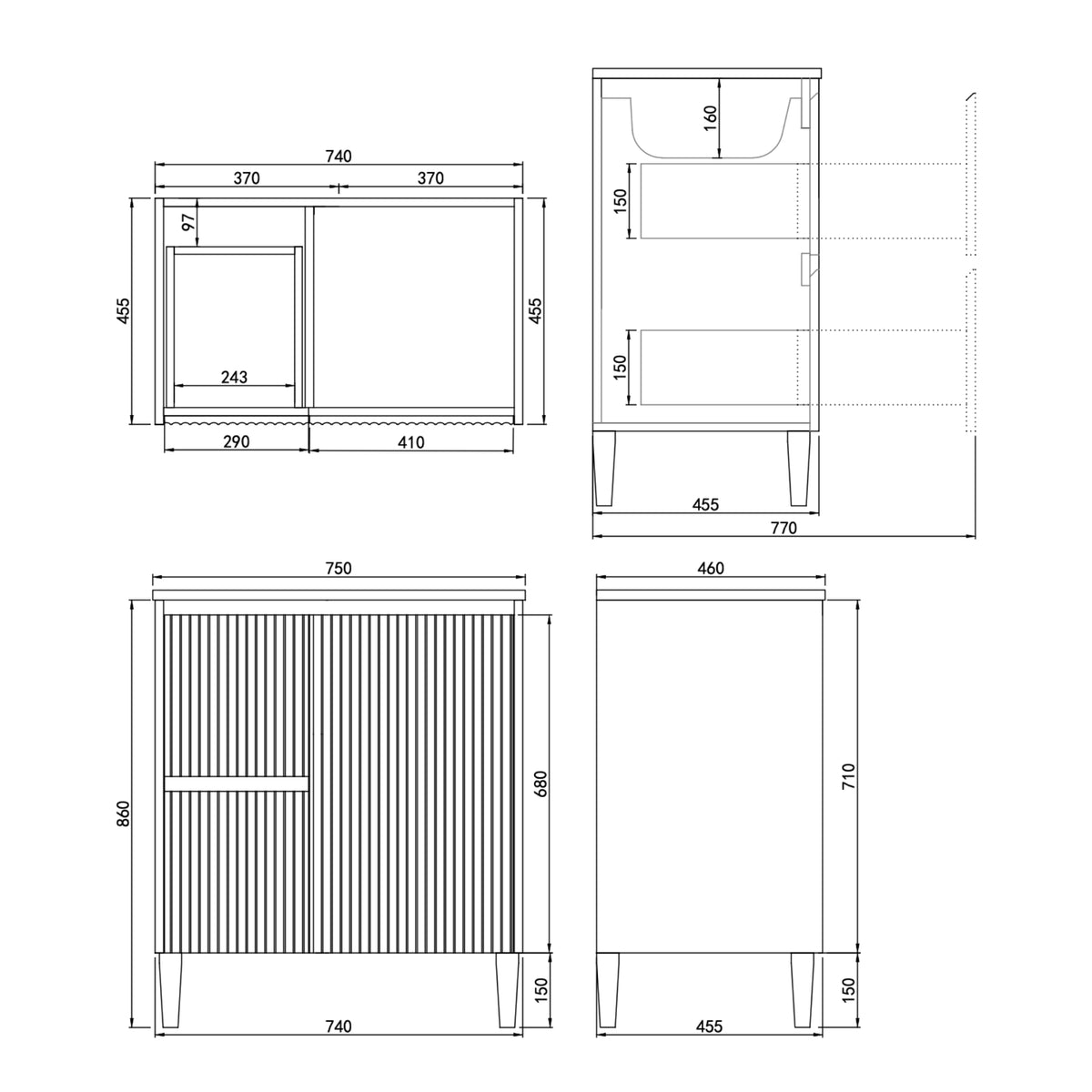 LUKKA CRETE MODERN MATTE WHITE 750MM SINGLE BOWL FLOOR STANDING VANITY (AVAILABLE IN LEFT AND RIGHT HAND DRAWER)
