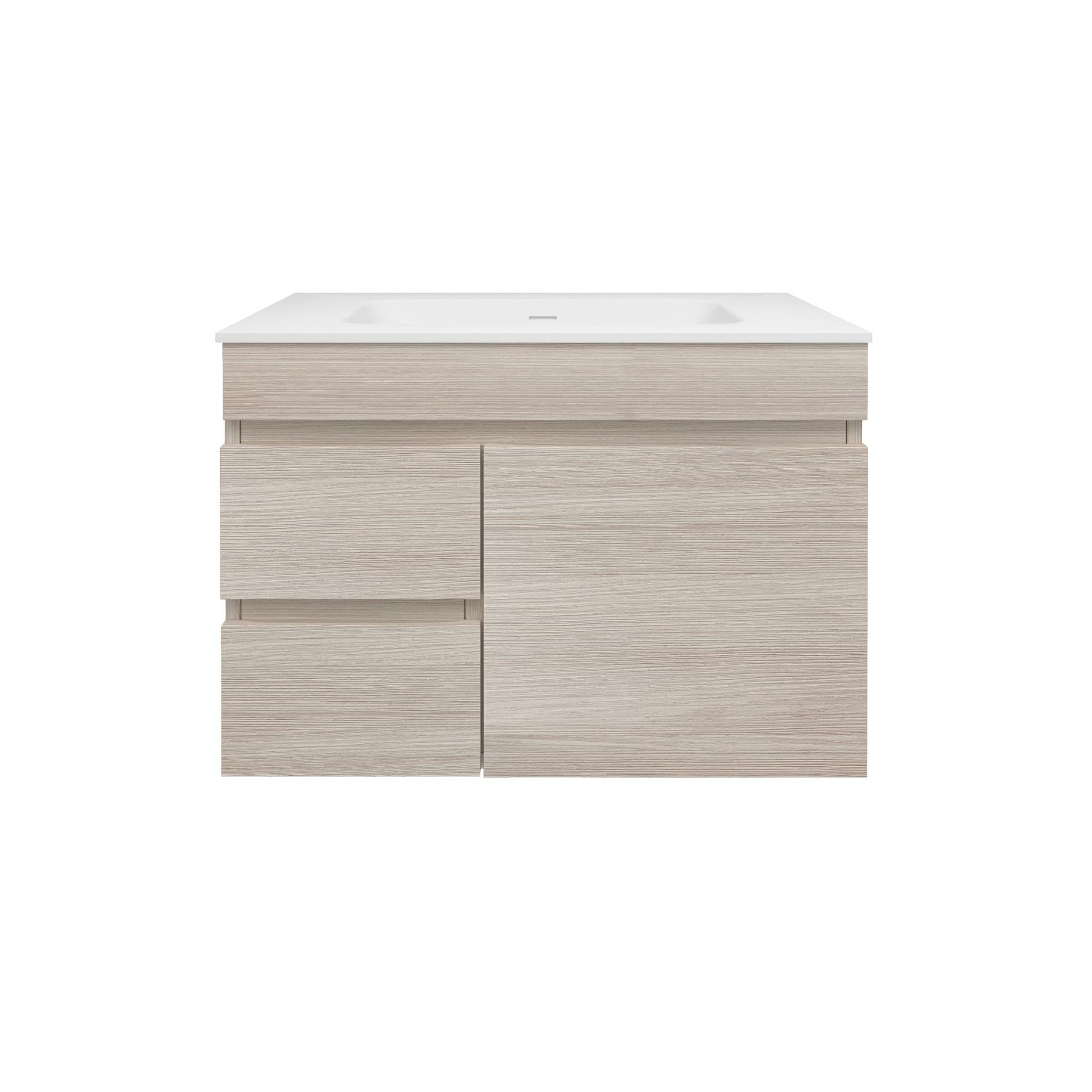 LUKKA CAMDEN MODERN COASTAL OAK 750MM SINGLE BOWL WALL HUNG VANITY (AVAILABLE IN LEFT AND RIGHT HAND DRAWER)