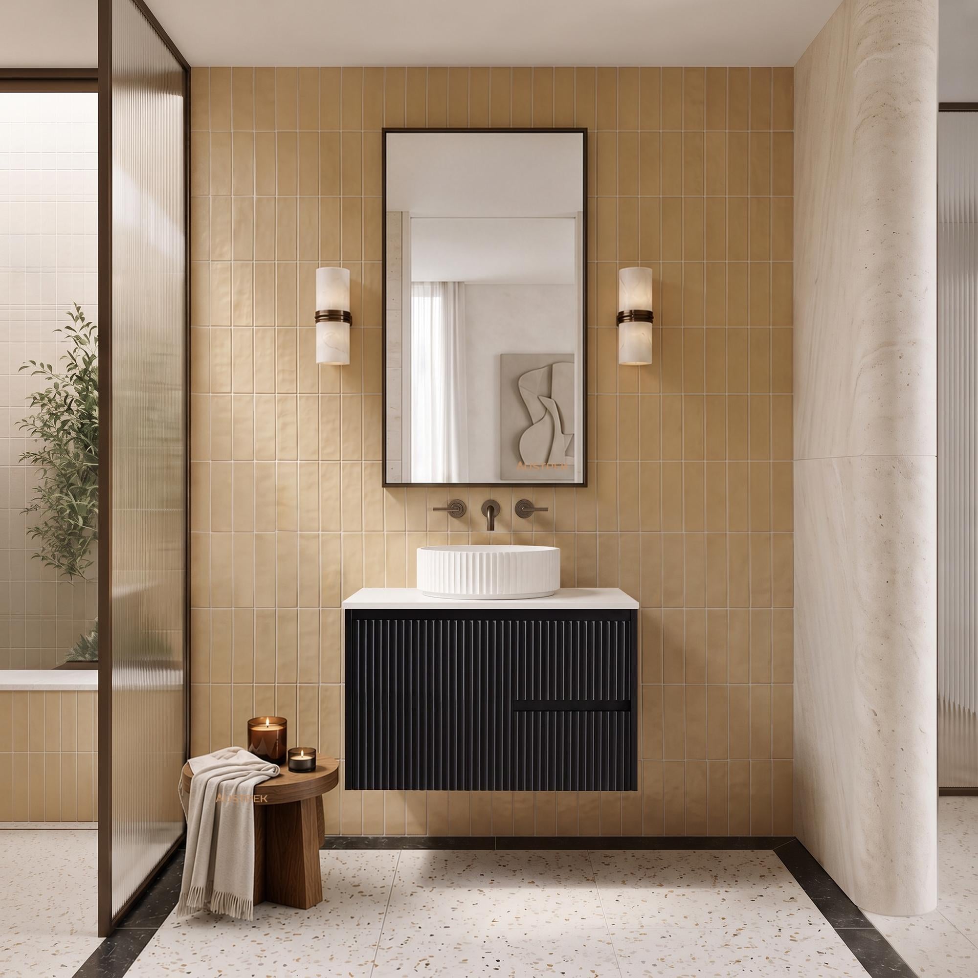 LUKKA CRETE MODERN MATTE BLACK 750MM SINGLE BOWL WALL HUNG VANITY (AVAILABLE IN LEFT AND RIGHT HAND DRAWER)