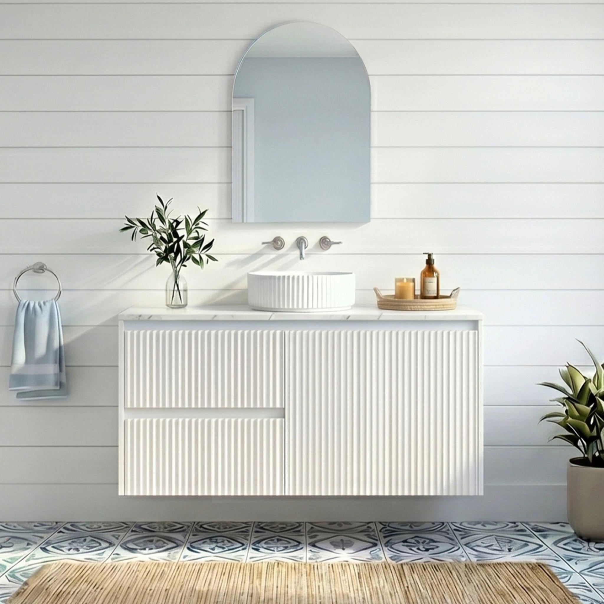 LUKKA CRETE MODERN MATTE WHITE 750MM SINGLE BOWL WALL HUNG VANITY (AVAILABLE IN LEFT AND RIGHT HAND DRAWER)