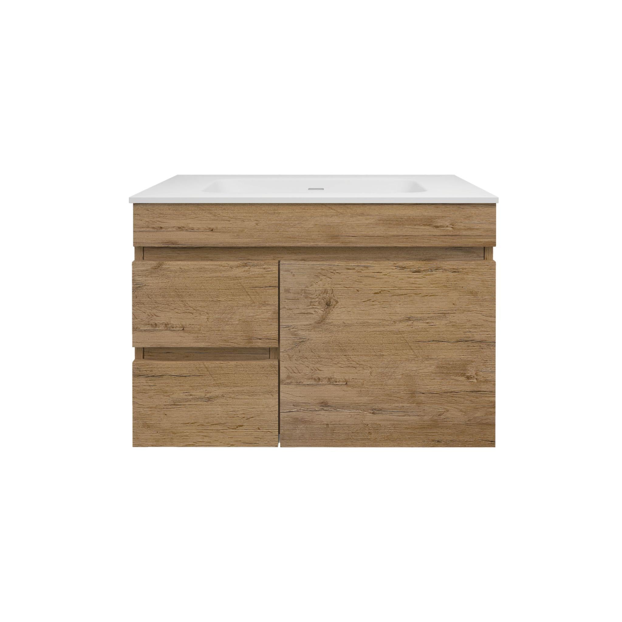 LUKKA CAMDEN MODERN PRIME OAK 750MM SINGLE BOWL WALL HUNG VANITY (AVAILABLE IN LEFT AND RIGHT HAND DRAWER)
