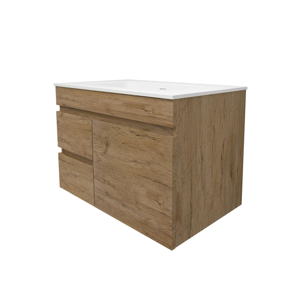LUKKA CAMDEN MODERN PRIME OAK 750MM SINGLE BOWL WALL HUNG VANITY (AVAILABLE IN LEFT AND RIGHT HAND DRAWER)