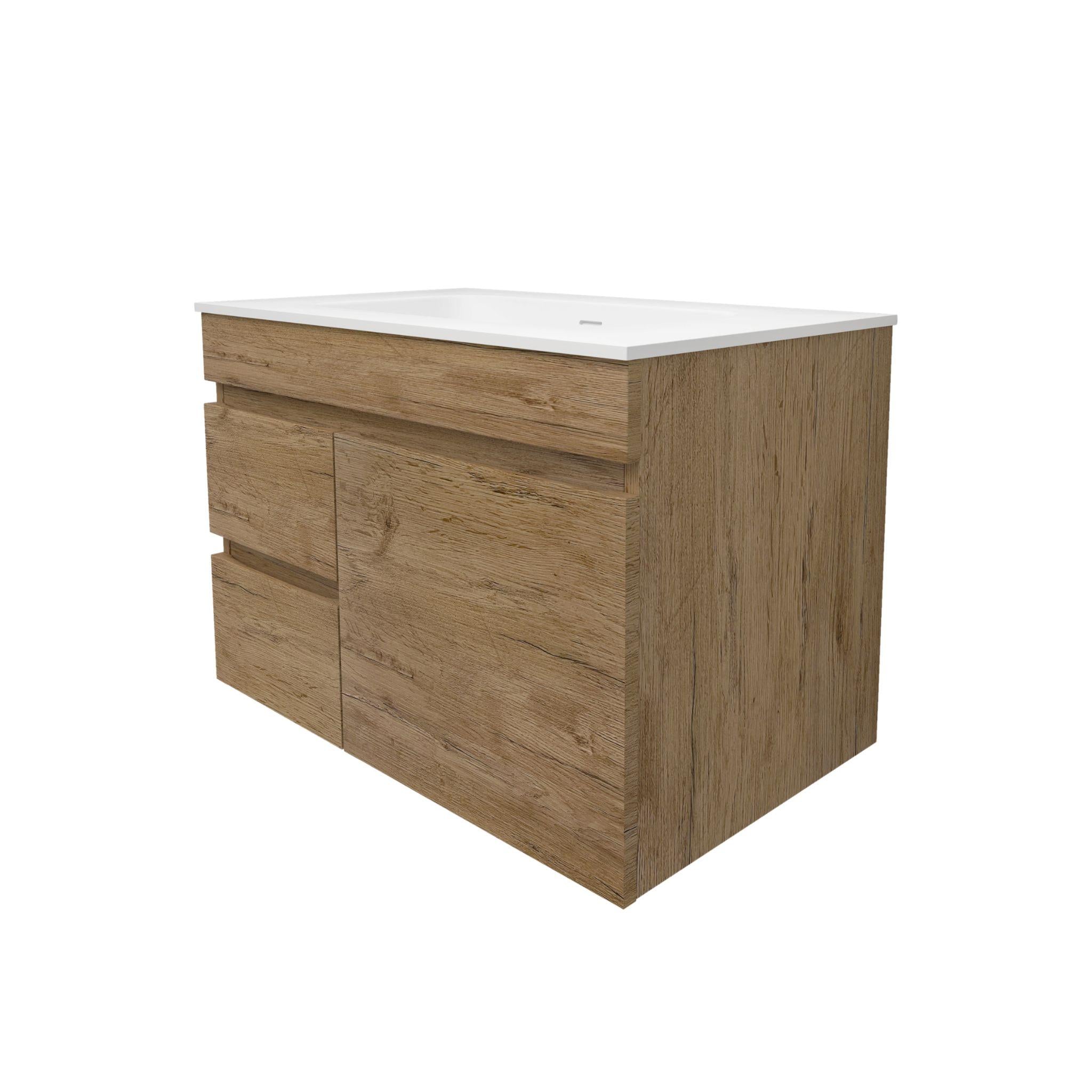 LUKKA CAMDEN MODERN PRIME OAK 750MM SINGLE BOWL WALL HUNG VANITY (AVAILABLE IN LEFT AND RIGHT HAND DRAWER)