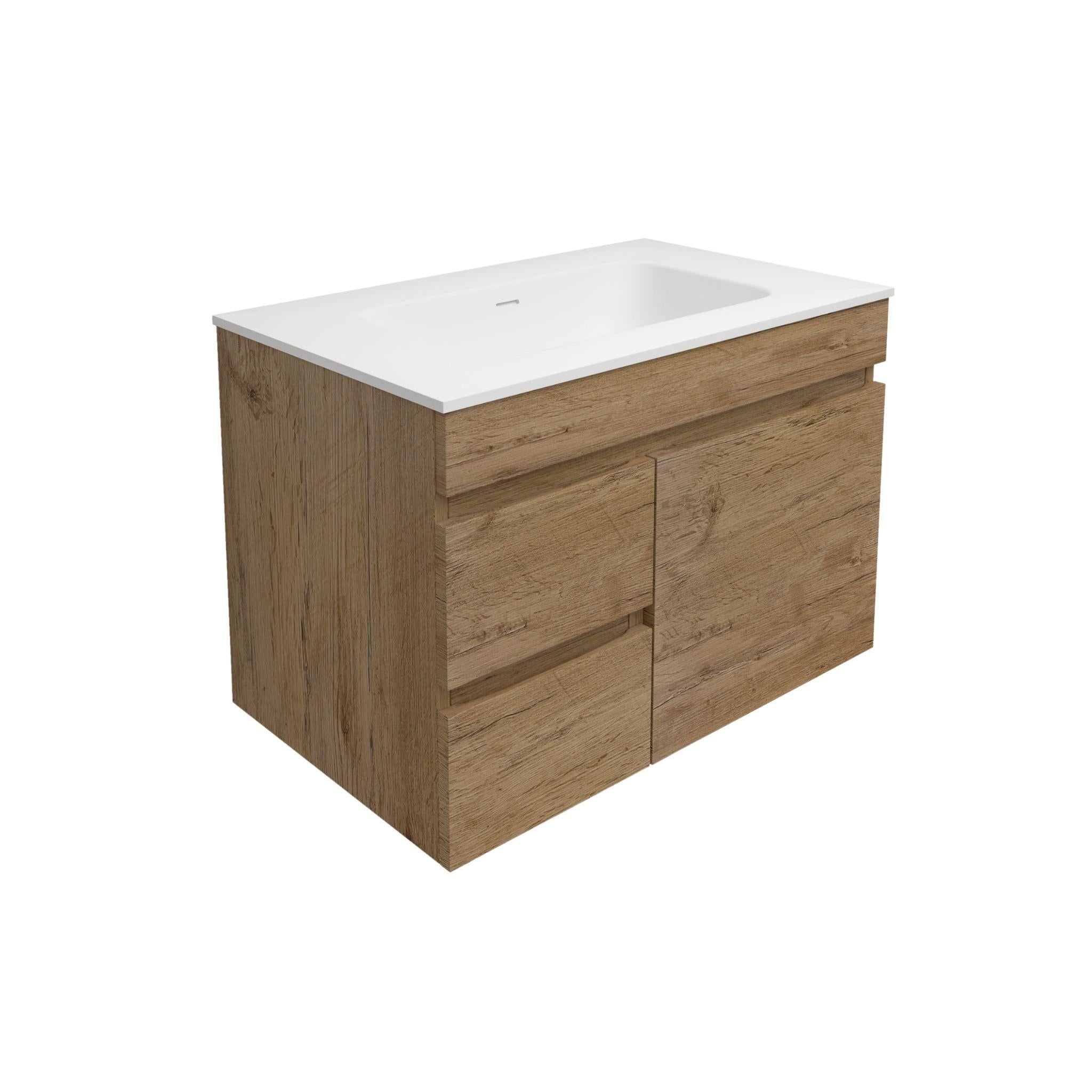LUKKA CAMDEN MODERN PRIME OAK 750MM SINGLE BOWL WALL HUNG VANITY (AVAILABLE IN LEFT AND RIGHT HAND DRAWER)