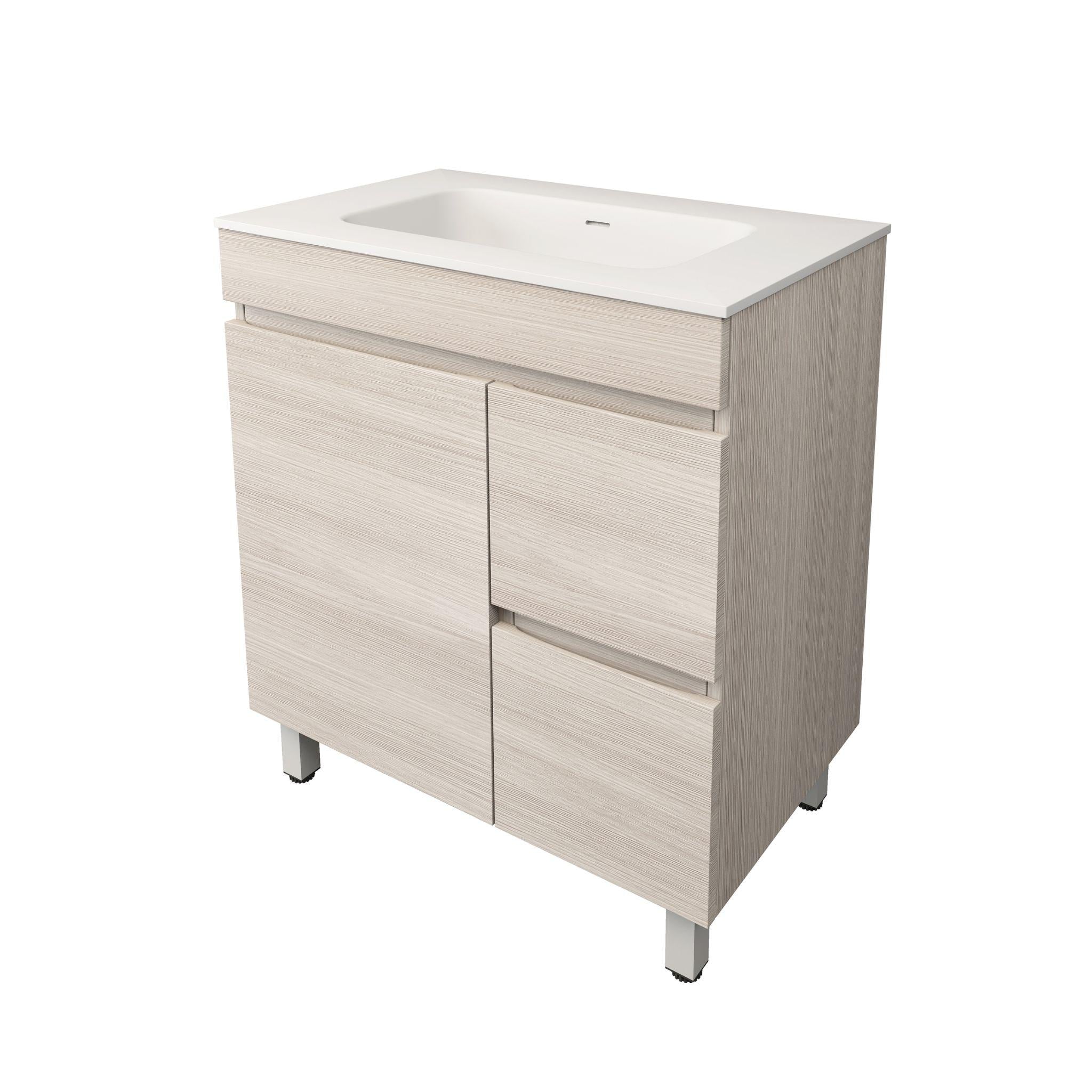 LUKKA CAMDEN MODERN COASTAL OAK 750MM SINGLE BOWL FLOOR STANDING VANITY (AVAILABLE IN LEFT AND RIGHT HAND DRAWER)