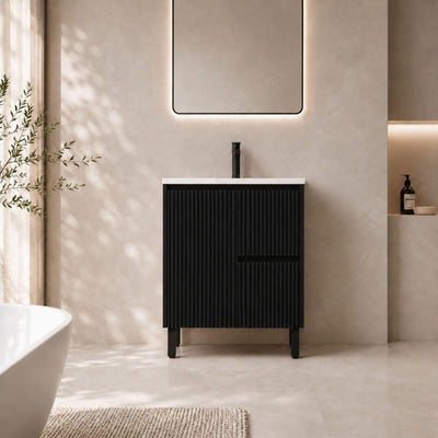 LUKKA CRETE MODERN MATTE BLACK 750MM SINGLE BOWL FLOOR STANDING VANITY (AVAILABLE IN LEFT AND RIGHT HAND DRAWER)