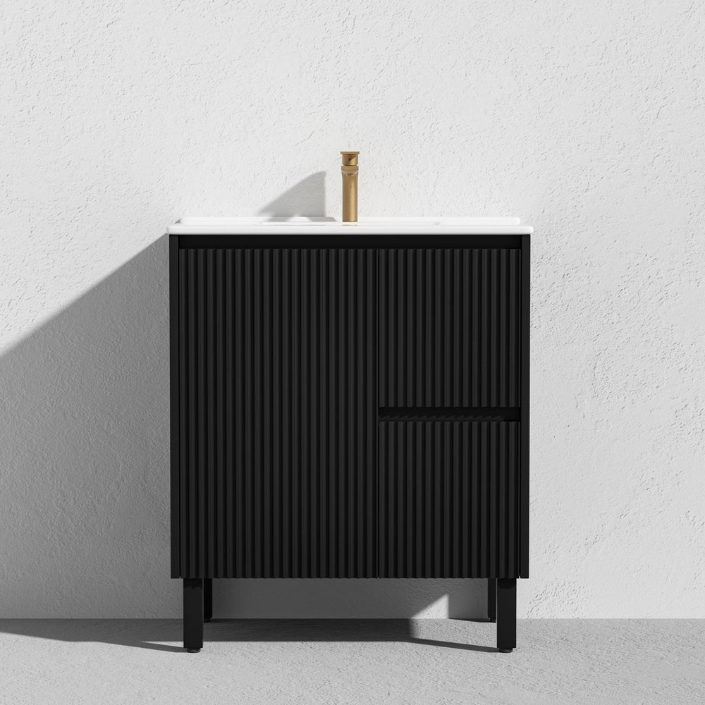 LUKKA CRETE MODERN MATTE BLACK 750MM SINGLE BOWL FLOOR STANDING VANITY (AVAILABLE IN LEFT AND RIGHT HAND DRAWER)