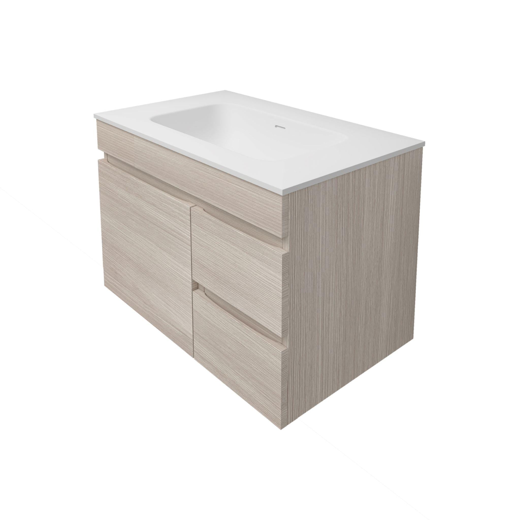 LUKKA CAMDEN MODERN COASTAL OAK 750MM SINGLE BOWL WALL HUNG VANITY (AVAILABLE IN LEFT AND RIGHT HAND DRAWER)