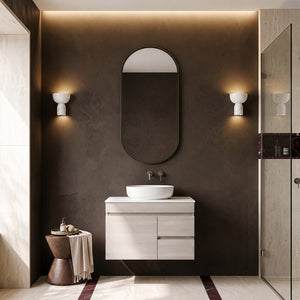 LUKKA CAMDEN MODERN COASTAL OAK 750MM SINGLE BOWL WALL HUNG VANITY (AVAILABLE IN LEFT AND RIGHT HAND DRAWER)