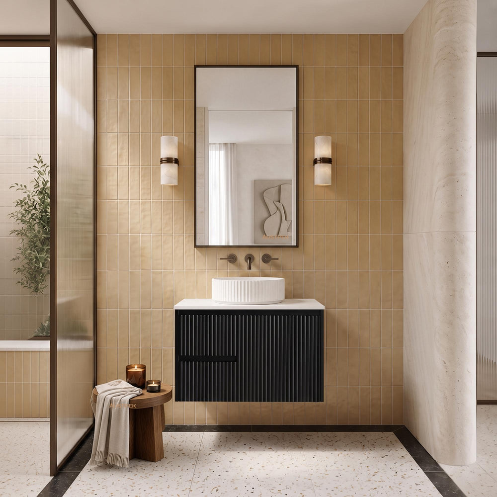 LUKKA CRETE MODERN MATTE BLACK 750MM SINGLE BOWL WALL HUNG VANITY (AVAILABLE IN LEFT AND RIGHT HAND DRAWER)
