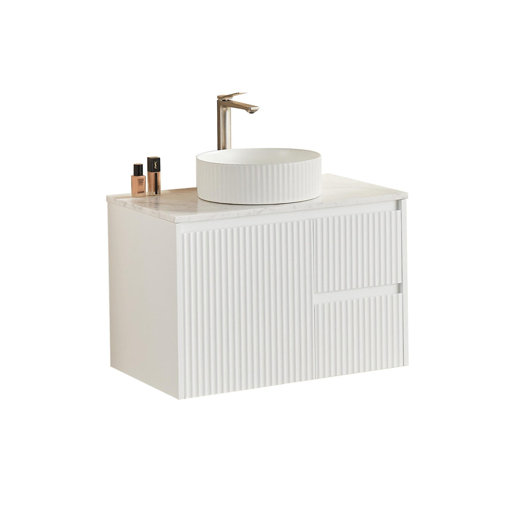 LUKKA CRETE MODERN MATTE WHITE 750MM SINGLE BOWL WALL HUNG VANITY (AVAILABLE IN LEFT AND RIGHT HAND DRAWER)