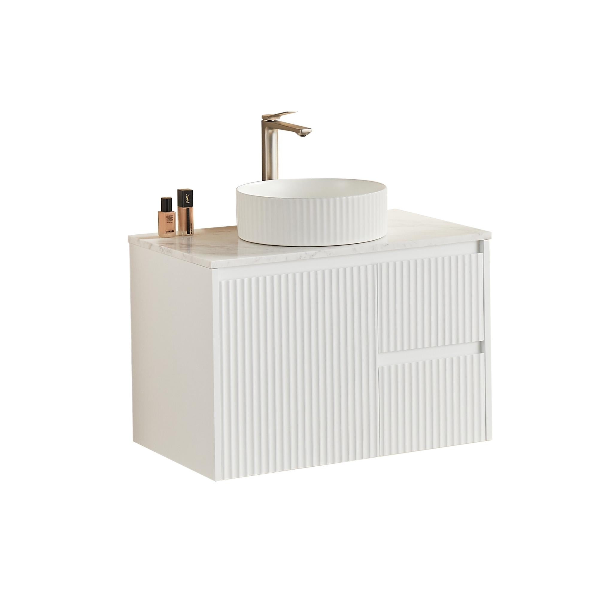 LUKKA CRETE MODERN MATTE WHITE 750MM SINGLE BOWL WALL HUNG VANITY (AVAILABLE IN LEFT AND RIGHT HAND DRAWER)