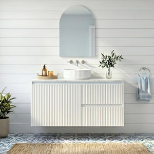 LUKKA CRETE MODERN MATTE WHITE 750MM SINGLE BOWL WALL HUNG VANITY (AVAILABLE IN LEFT AND RIGHT HAND DRAWER)
