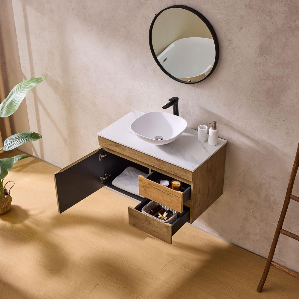 LUKKA CAMDEN MODERN PRIME OAK 750MM SINGLE BOWL WALL HUNG VANITY (AVAILABLE IN LEFT AND RIGHT HAND DRAWER)