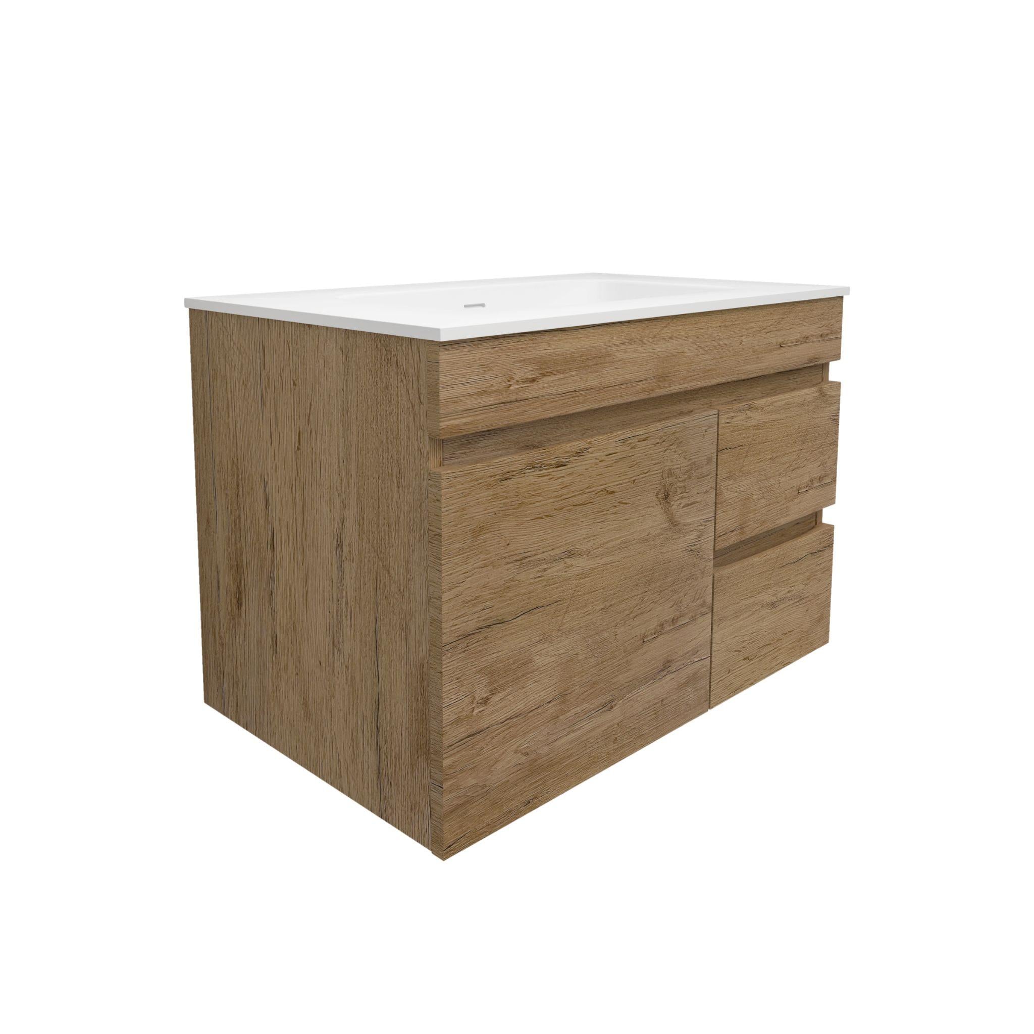 LUKKA CAMDEN MODERN PRIME OAK 750MM SINGLE BOWL WALL HUNG VANITY (AVAILABLE IN LEFT AND RIGHT HAND DRAWER)