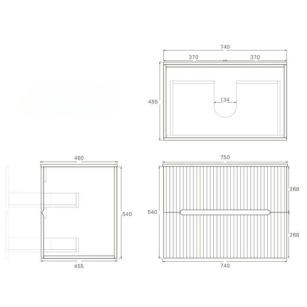 LUKKA CABARITA MODERN MATTE BLACK 750MM SINGLE BOWL WALL HUNG VANITY