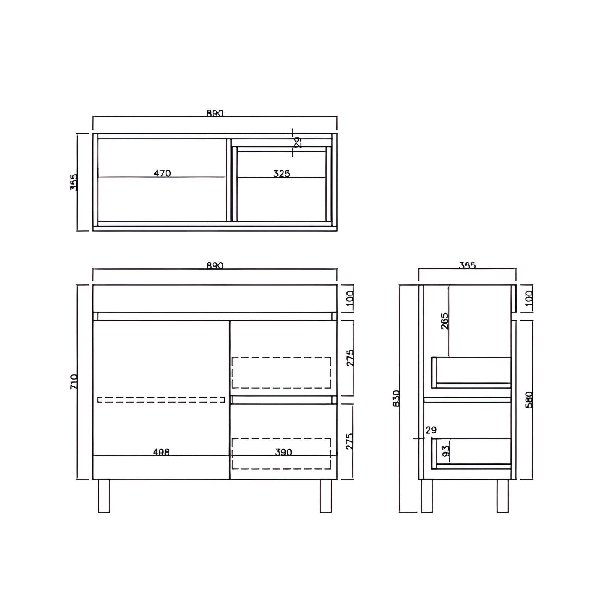 LUKKA CAMDEN ENSUITE PRIME OAK 900MM SPACE SAVING SINGLE BOWL FLOOR STANDING VANITY (AVAILABLE IN LEFT AND RIGHT HAND DRAWER)