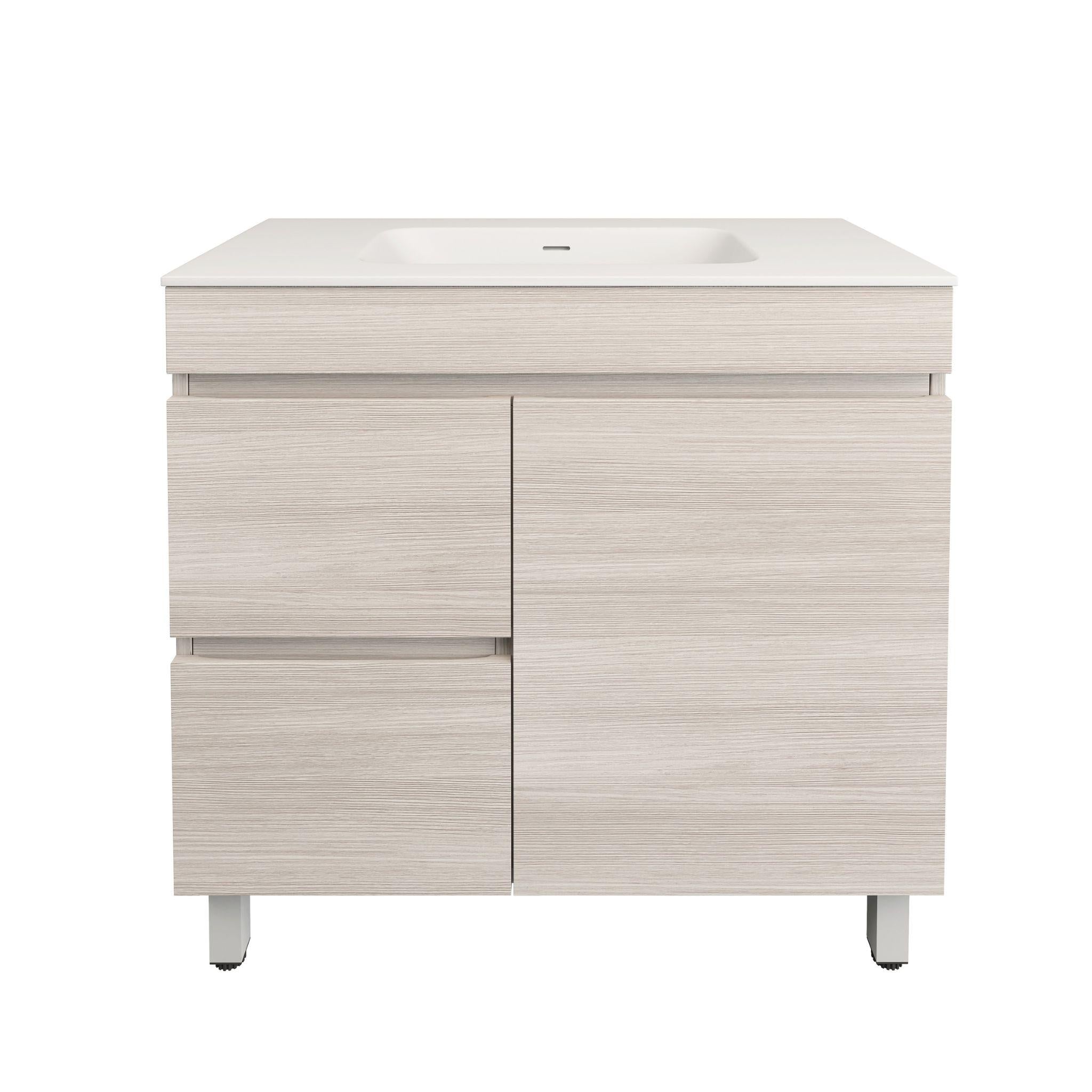 LUKKA CAMDEN MODERN COASTAL OAK 900MM SINGLE BOWL FLOOR STANDING VANITY (AVAILABLE IN LEFT AND RIGHT HAND DRAWER)