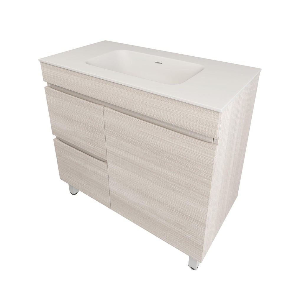 LUKKA CAMDEN MODERN COASTAL OAK 900MM SINGLE BOWL FLOOR STANDING VANITY (AVAILABLE IN LEFT AND RIGHT HAND DRAWER)