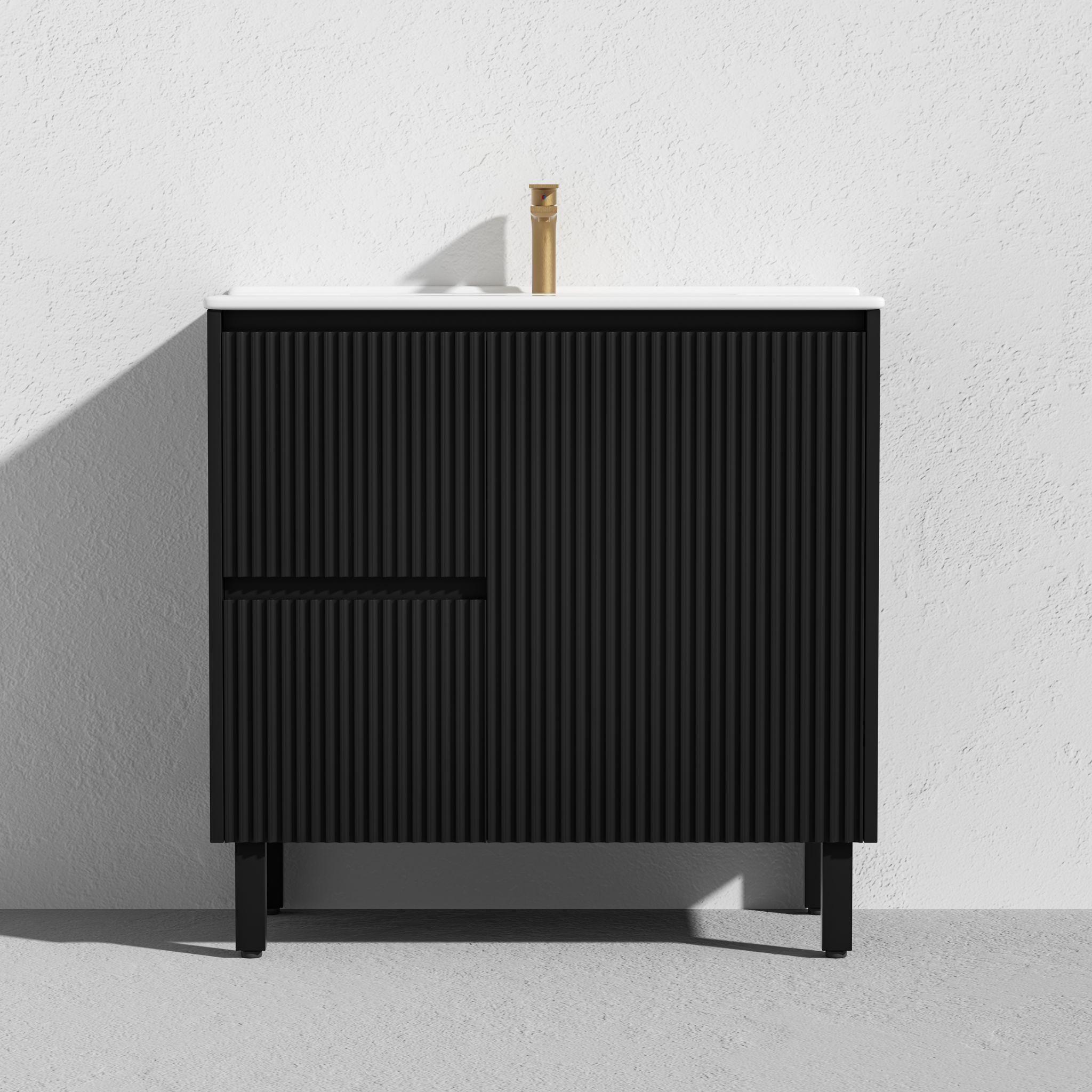 LUKKA CRETE MODERN MATTE BLACK 900MM SINGLE BOWL FLOOR STANDING VANITY (AVAILABLE IN LEFT AND RIGHT HAND DRAWER)